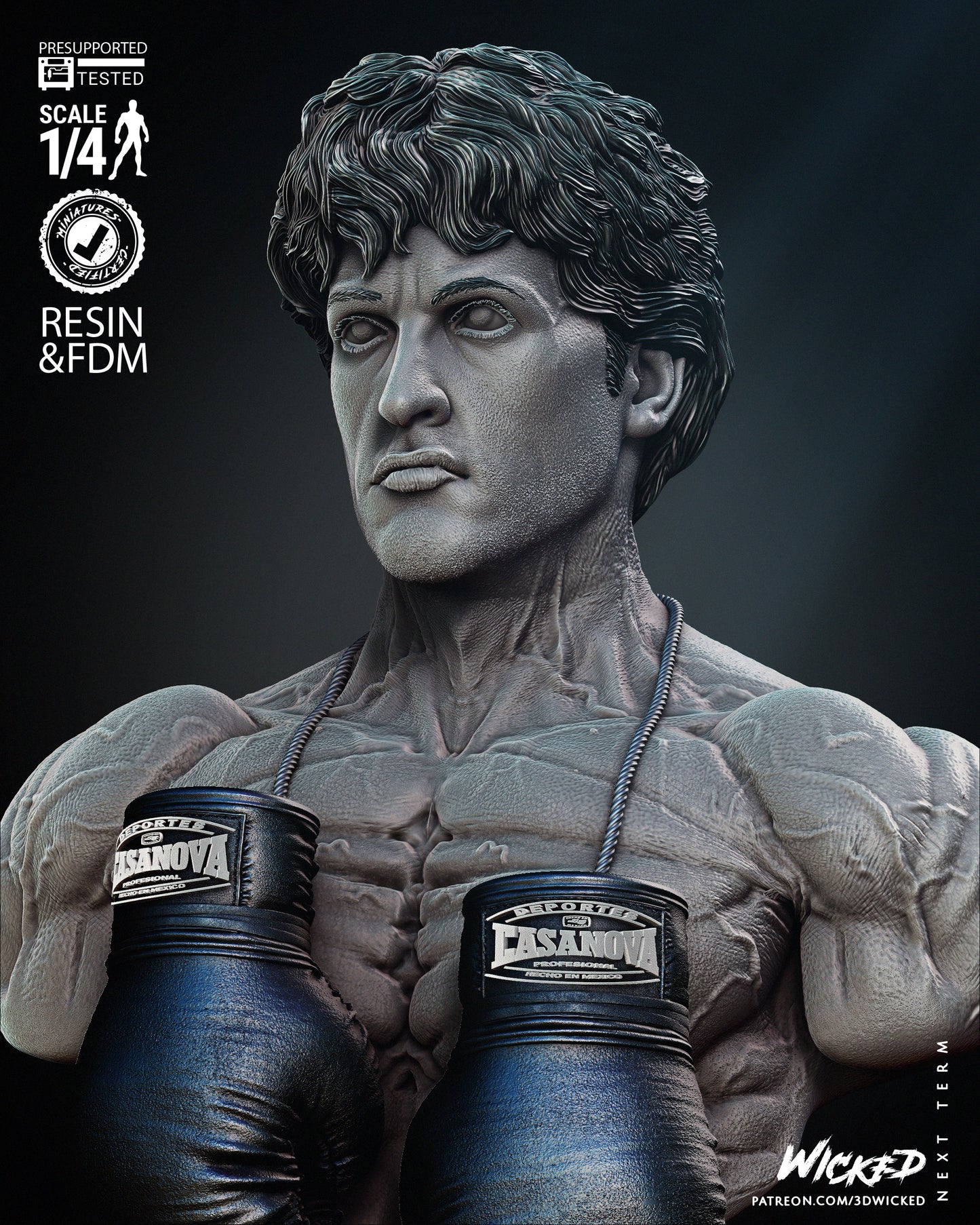 Rocky Balboa (Rocky) Bust - Fan Art - 4 or 8 scale - 3D Print kit