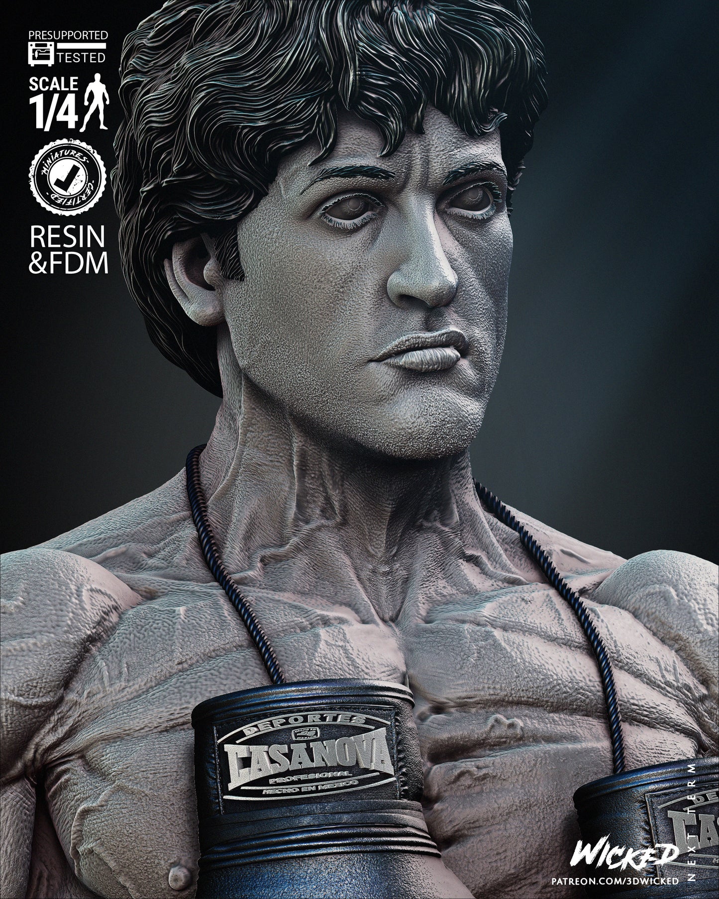 Rocky Balboa (Rocky) Bust - Fan Art - 4 or 8 scale - 3D Print kit