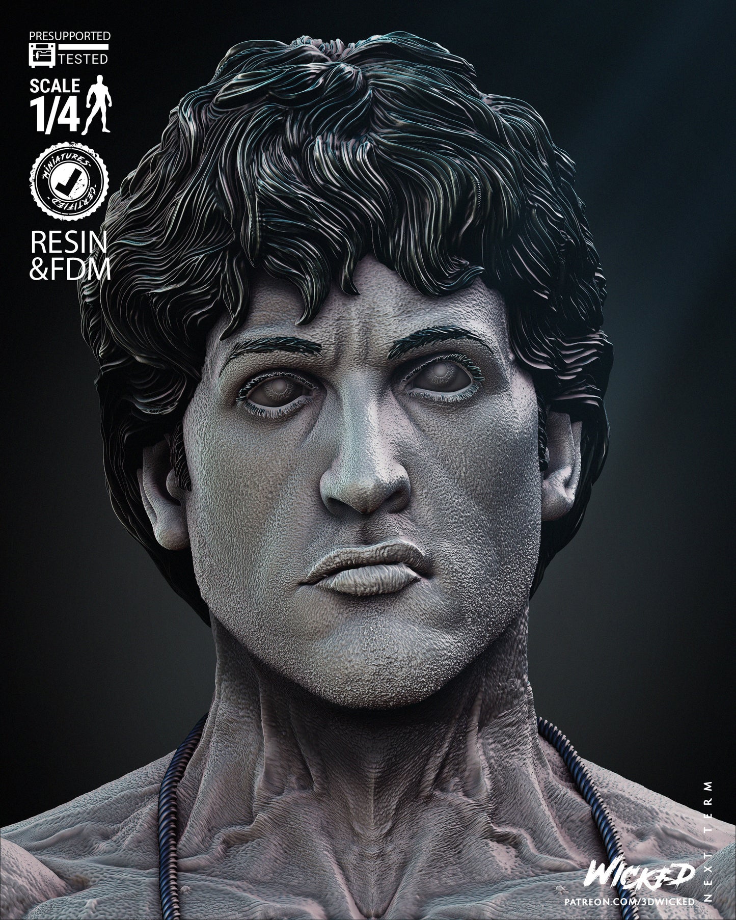 Rocky Balboa (Rocky) Bust - Fan Art - 4 or 8 scale - 3D Print kit