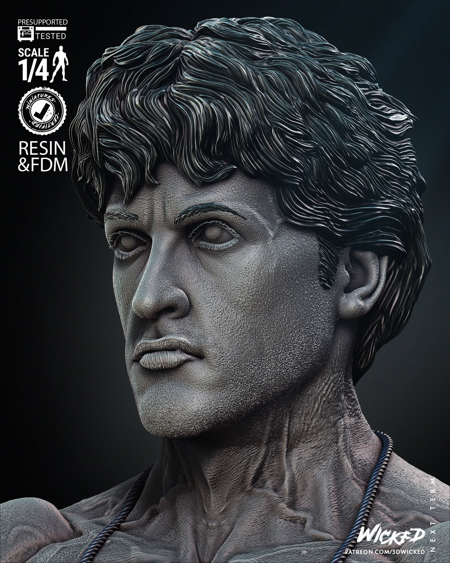 Rocky Balboa (Rocky) Bust - Fan Art - 4 or 8 scale - 3D Print kit