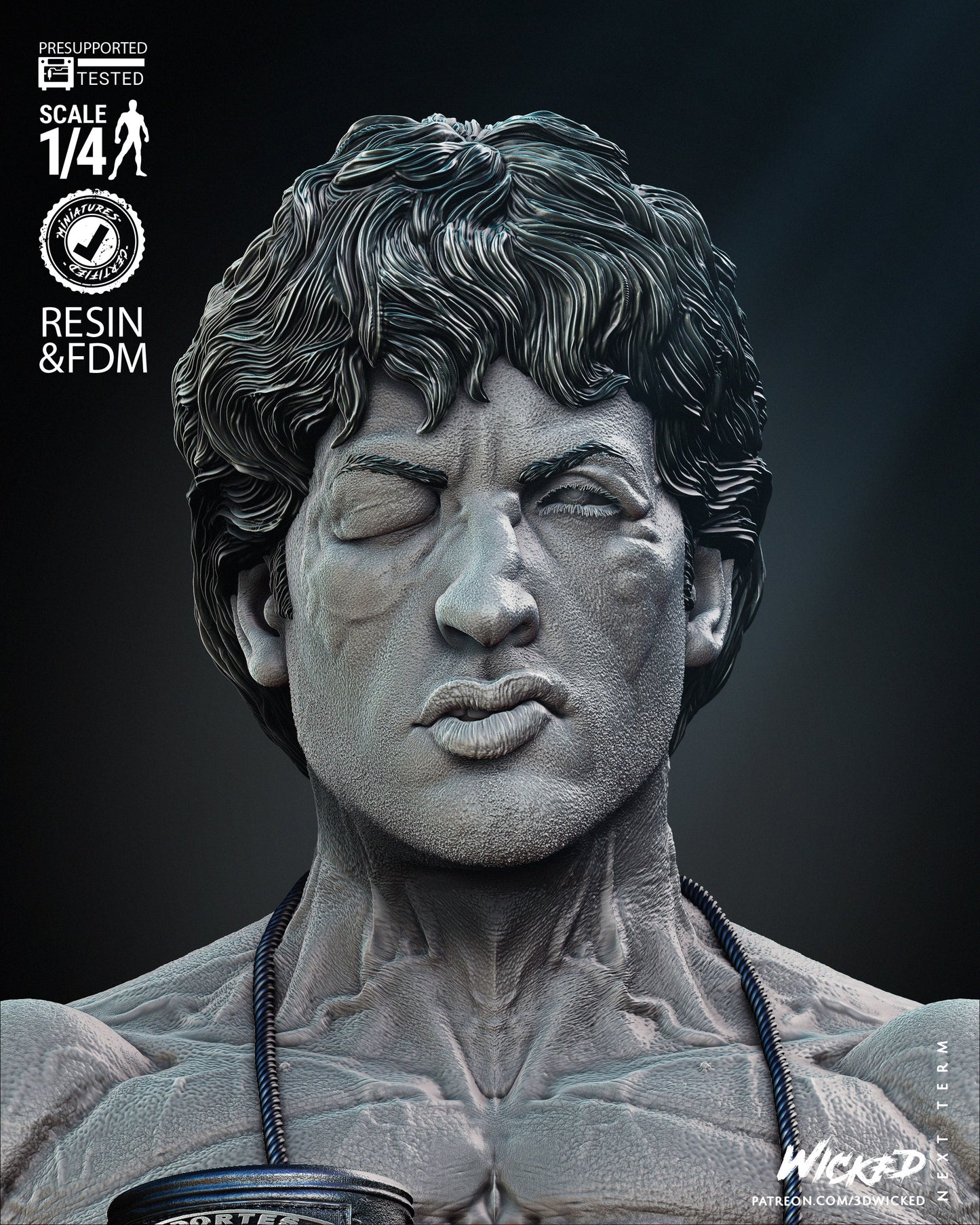Rocky Balboa (Rocky) Bust - Fan Art - 4 or 8 scale - 3D Print kit