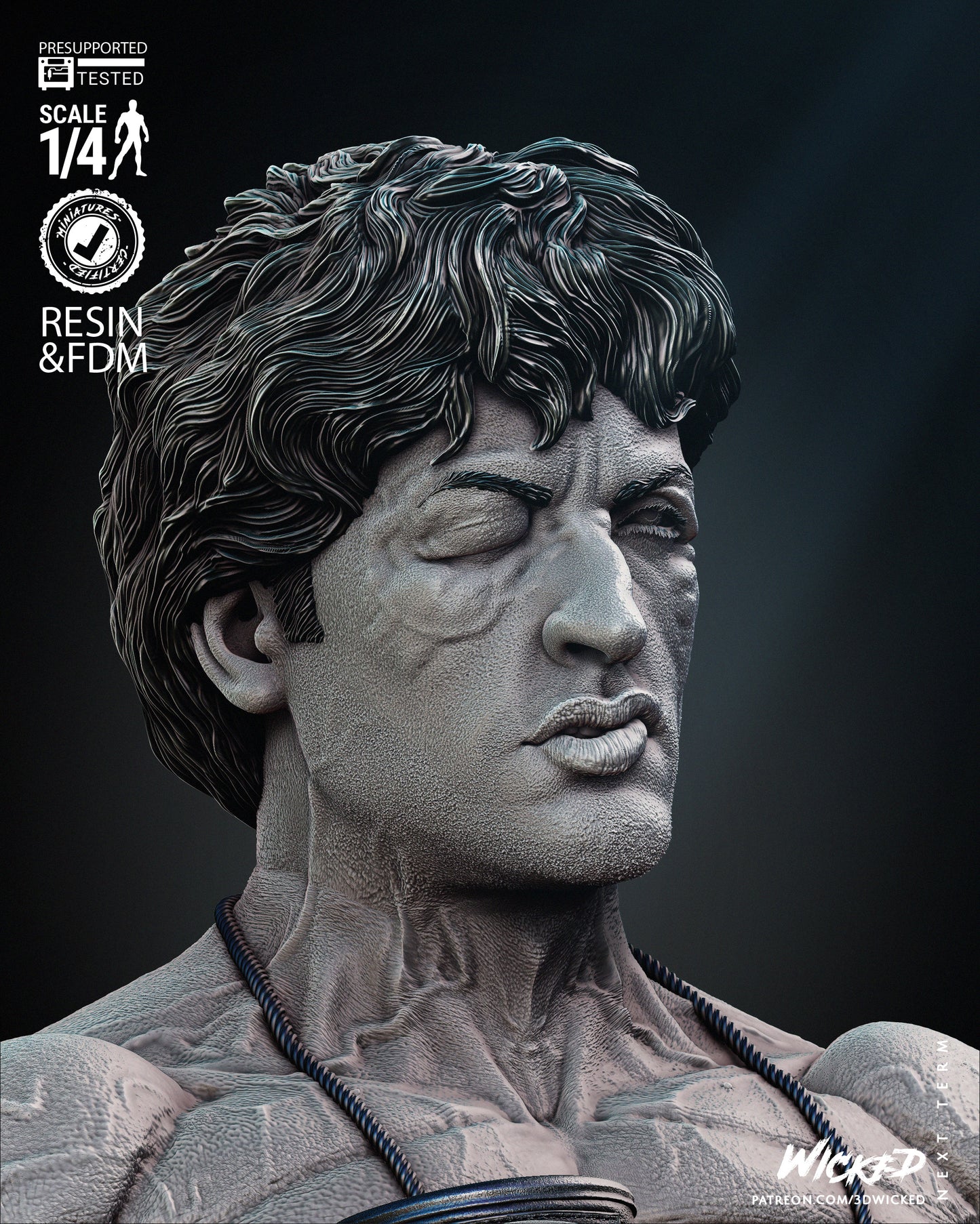 Rocky Balboa (Rocky) Bust - Fan Art - 4 or 8 scale - 3D Print kit