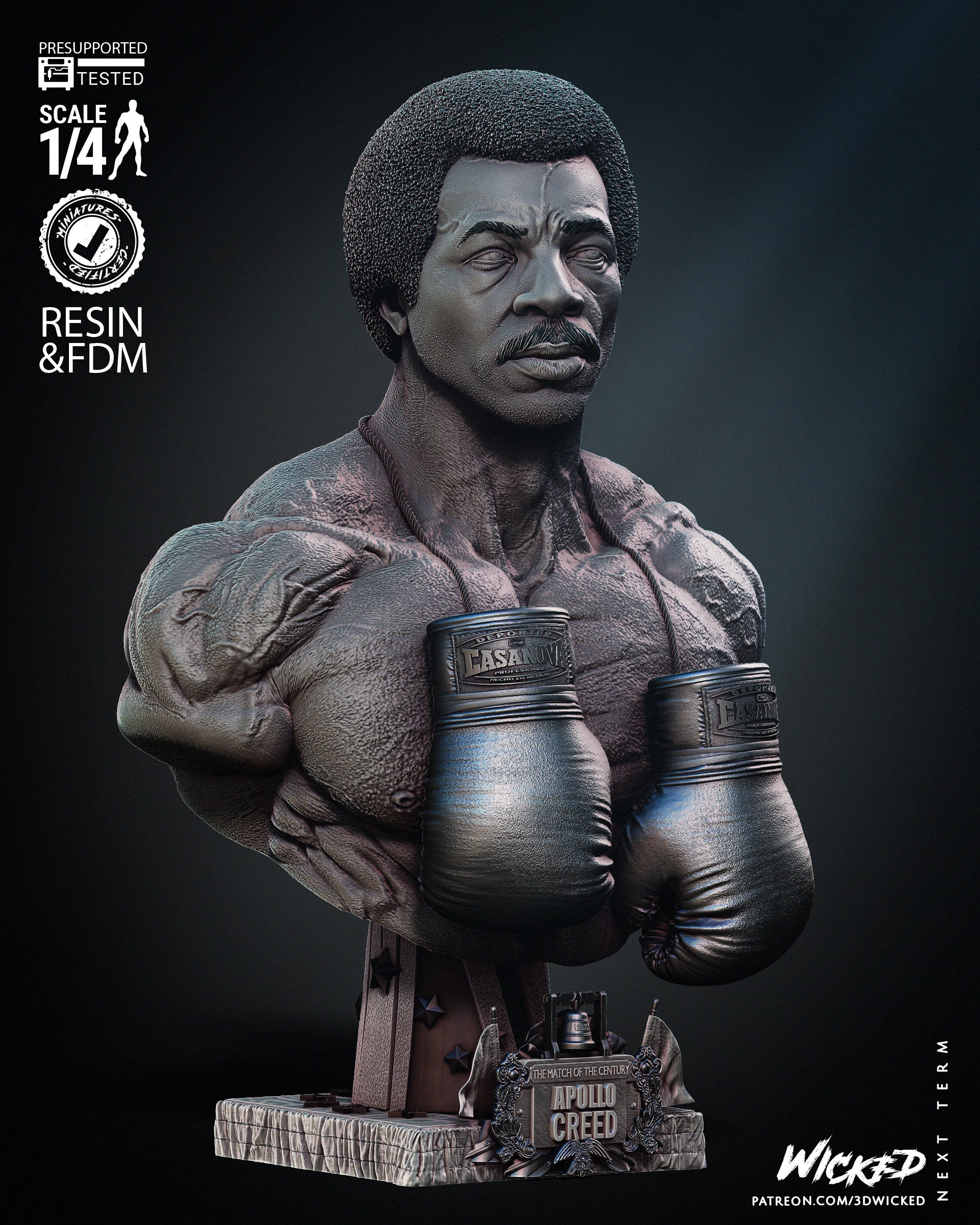 Apollo Creed (Rocky) Bust - Fan Art - 4 or 8 scale - 3D Print kit