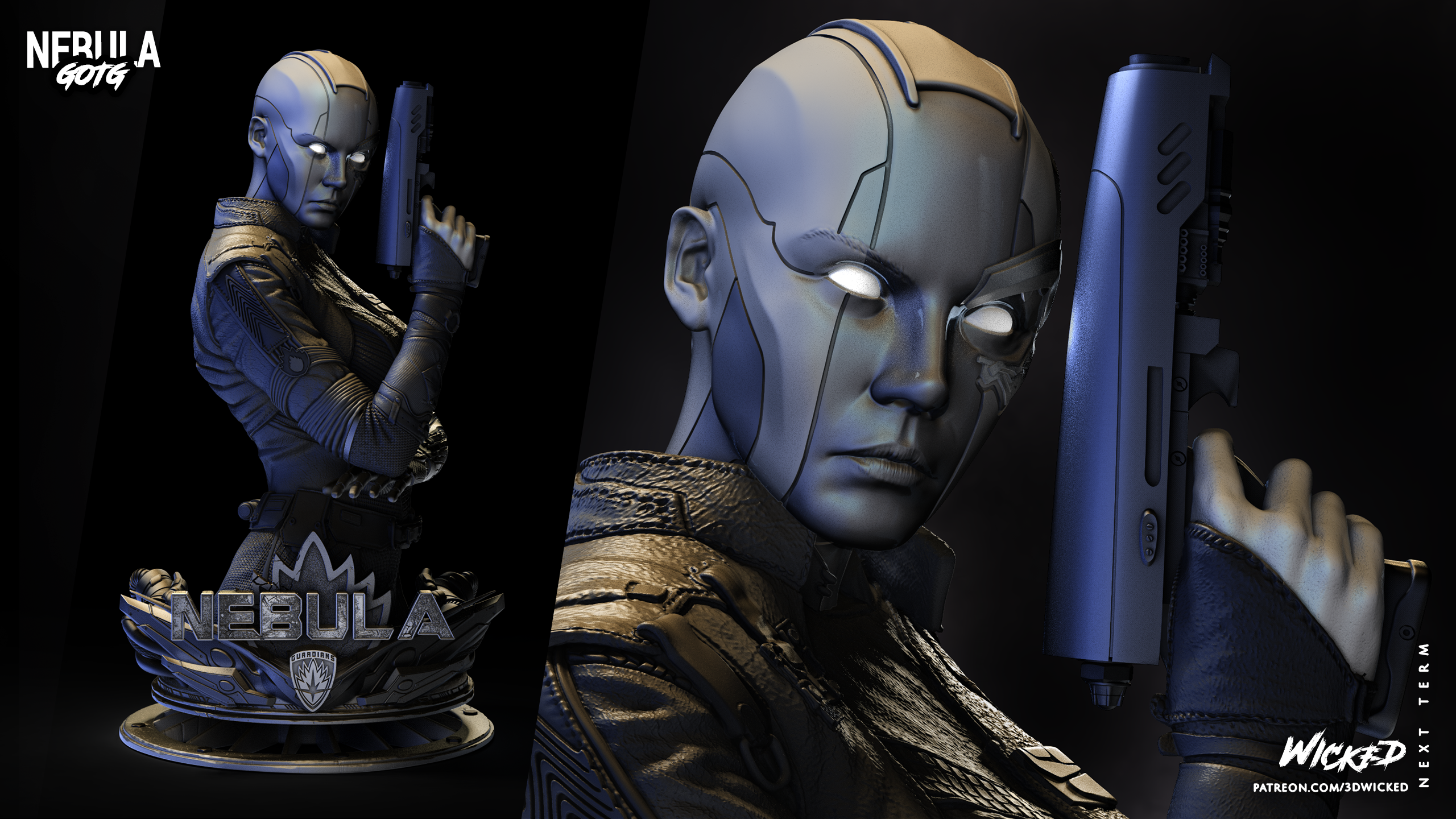 Nebula Bust (Fan Art) - 4 - 12 scale (285mm to 95mm) - 3D Printed kit