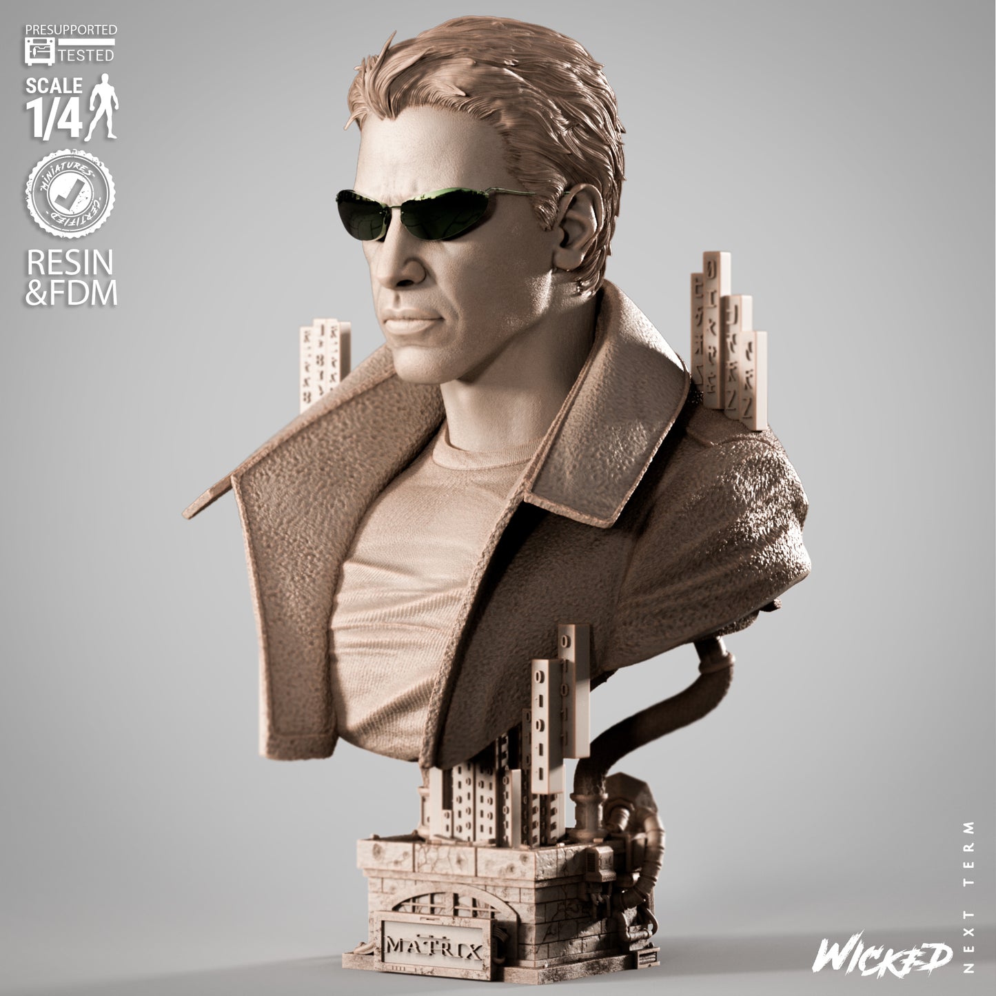 Neo - The Matrix (Bust) 3D Print - Unpainted model kit - Fan Art