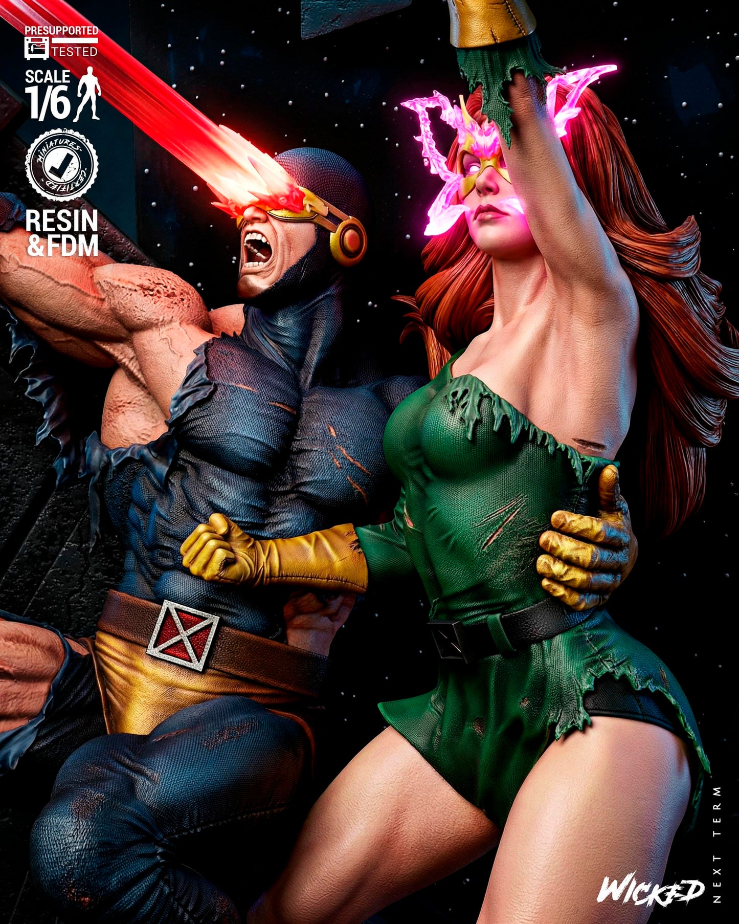 Cyclops and Jean Gray (Diorama) - 3D printed model kit (Fan Art)