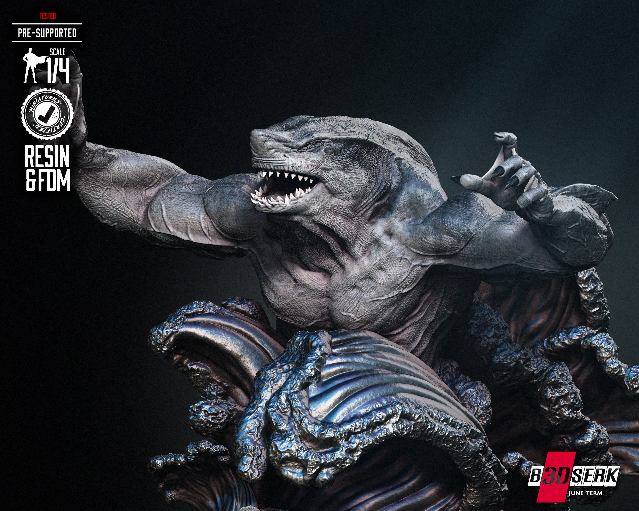 King Shark (Portrait Bust) - 3d Resin Printed 4 and 8 Scale - Fan Art