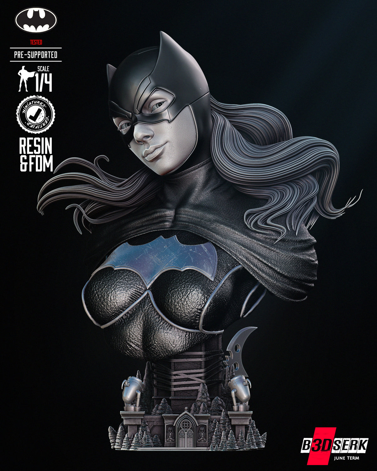 Batgirl Bust (Portrait) 3d Resin Printed 4 and 8 Scale - Fan Art