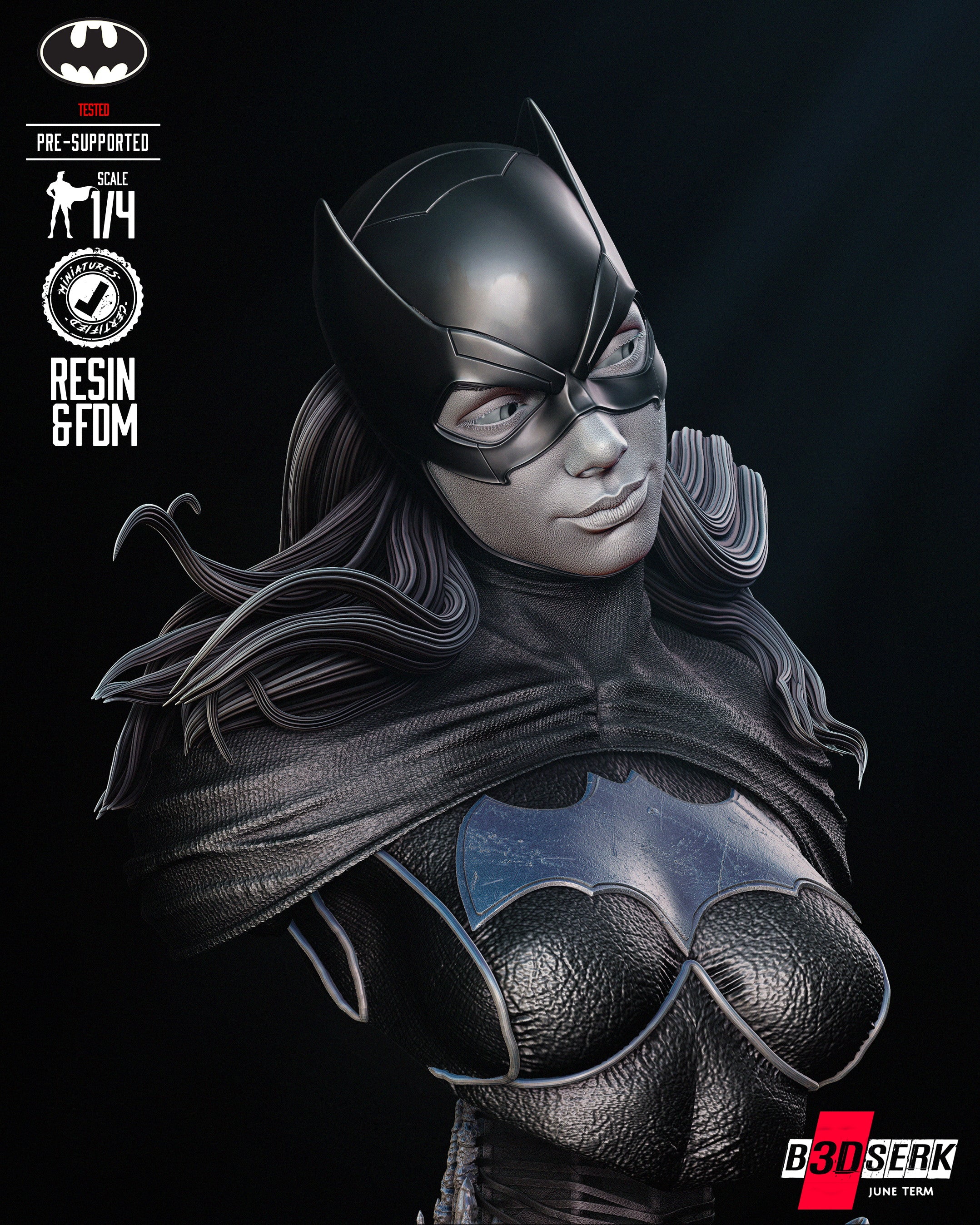 Batgirl Bust (Portrait) 3d Resin Printed 4 and 8 Scale - Fan Art