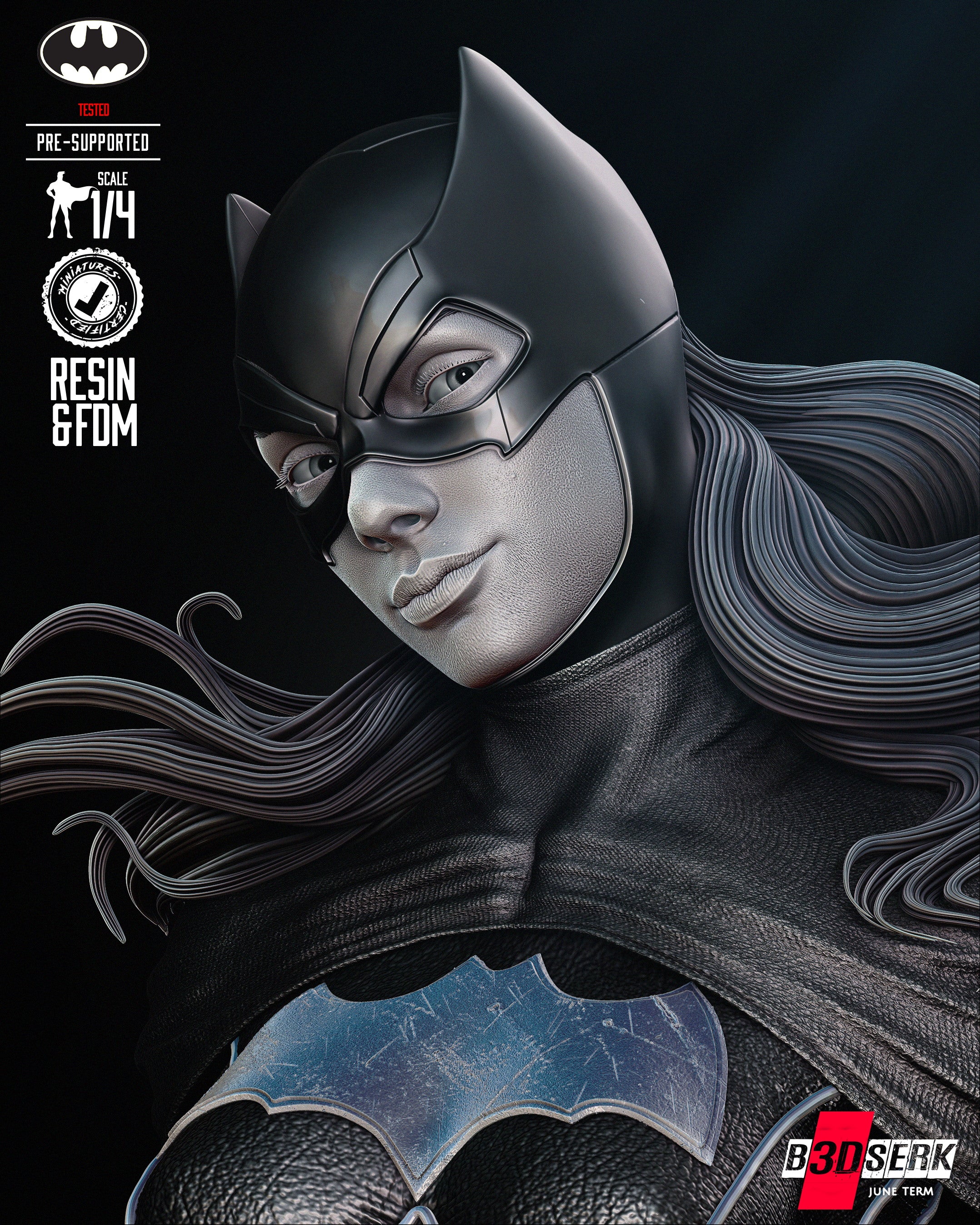 Batgirl Bust (Portrait) 3d Resin Printed 4 and 8 Scale - Fan Art