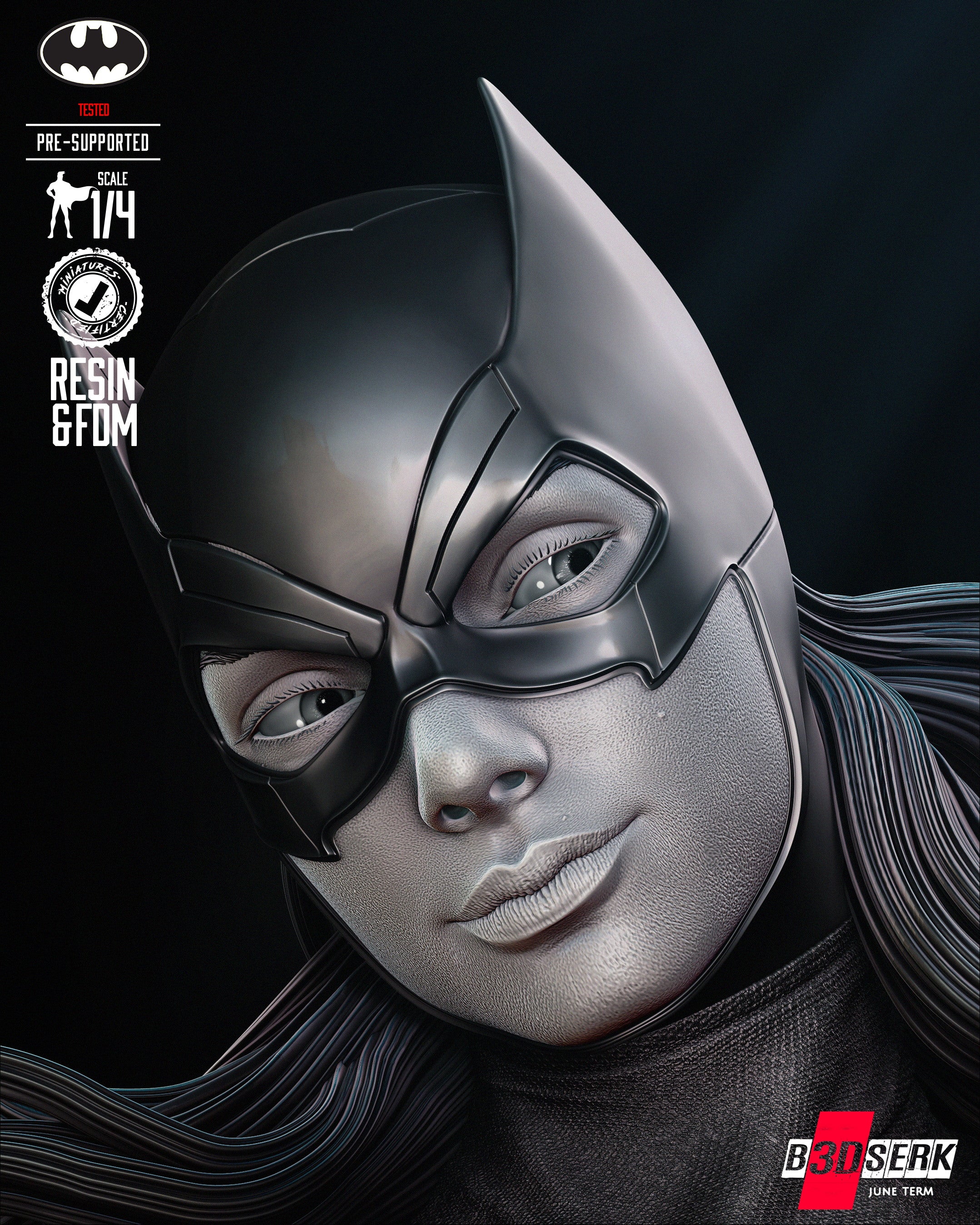 Batgirl Bust (Portrait) 3d Resin Printed 4 and 8 Scale - Fan Art