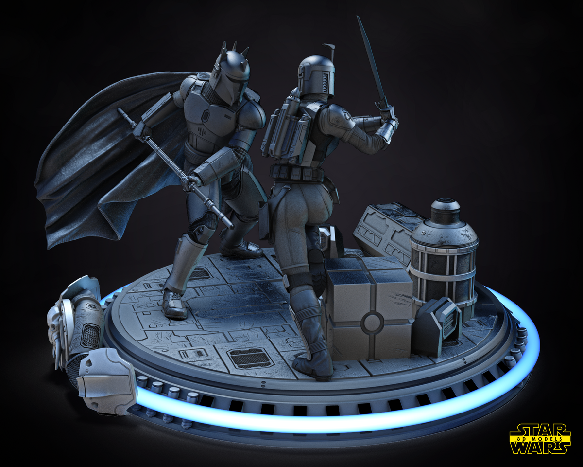 Bo Katan & Moff Gideon Diorama - 6 or 12 scale Star Wars Fan Art - 3D Printed