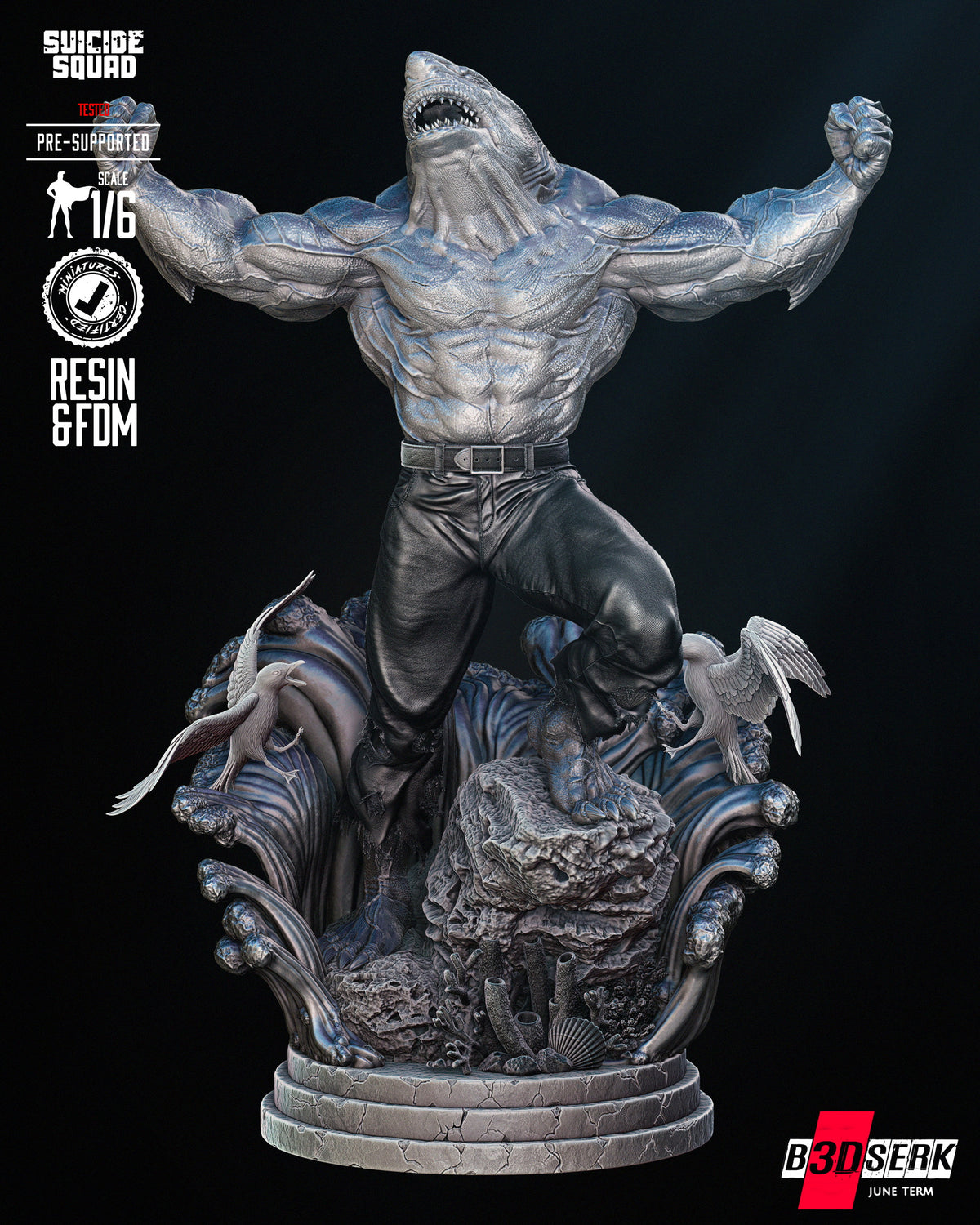 King Shark (Sculpt) - 3d Resin Printed 6 and 12 Scale - Fan Art