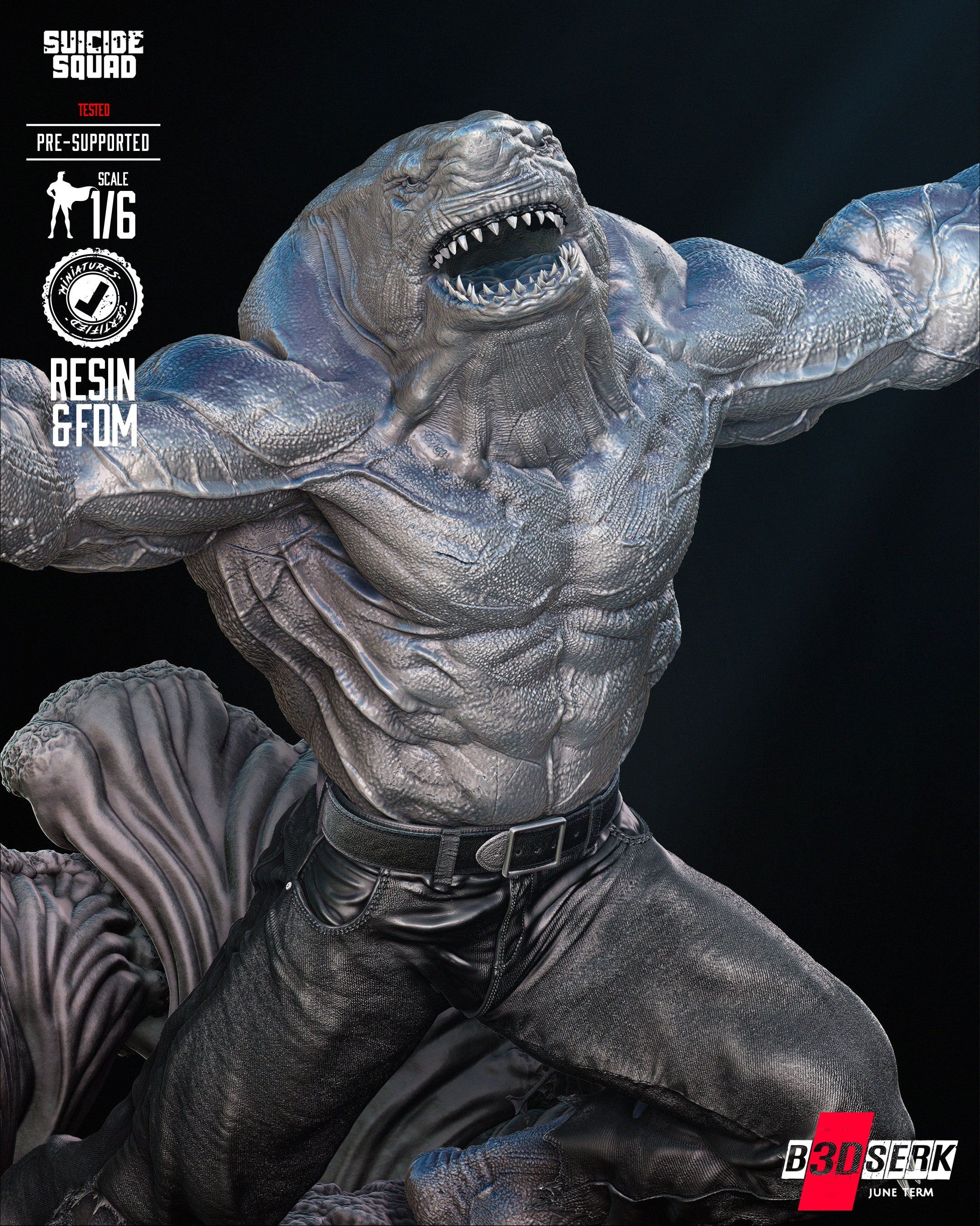 King Shark (Sculpt) - 3d Resin Printed 6 and 12 Scale - Fan Art