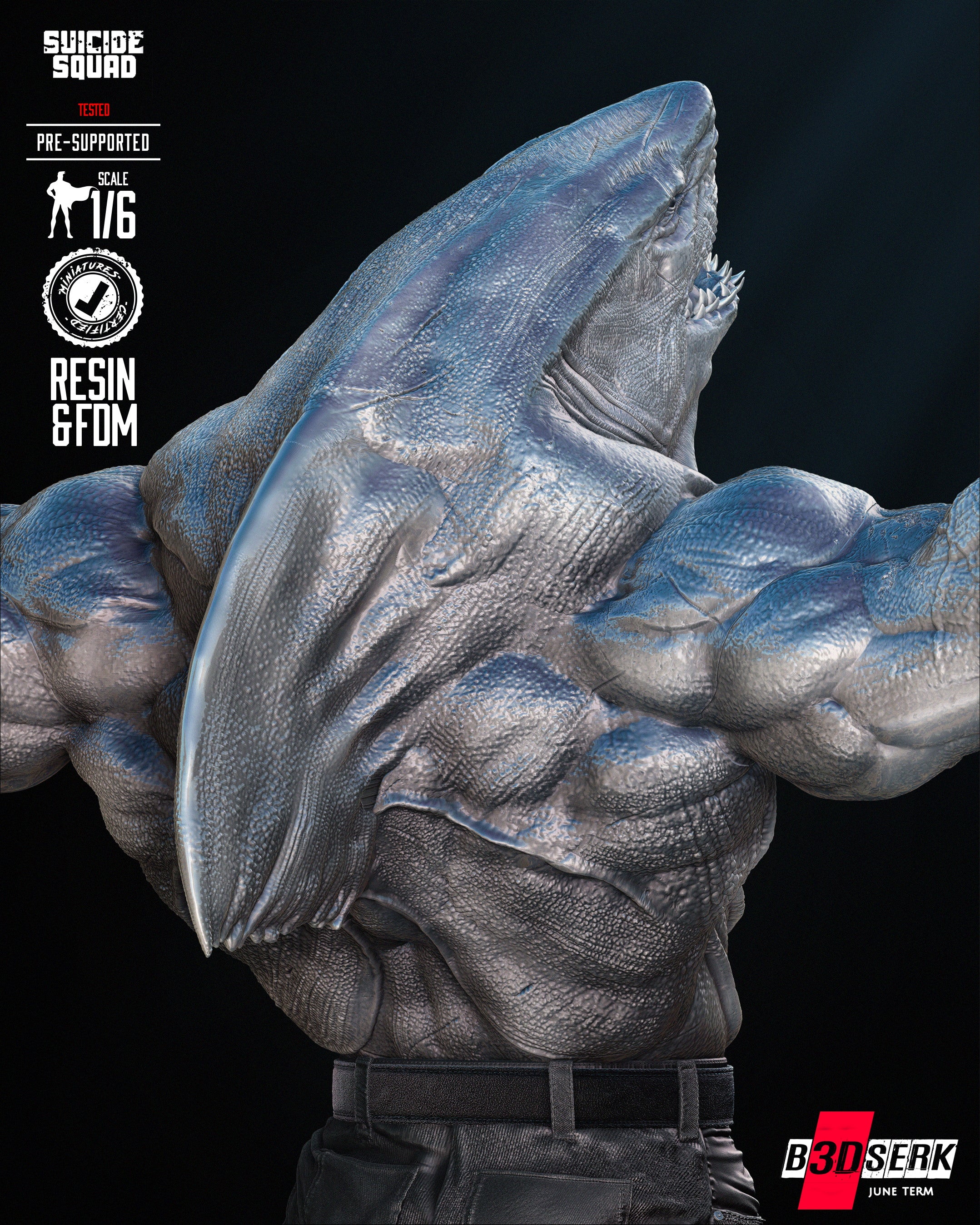 King Shark (Sculpt) - 3d Resin Printed 6 and 12 Scale - Fan Art