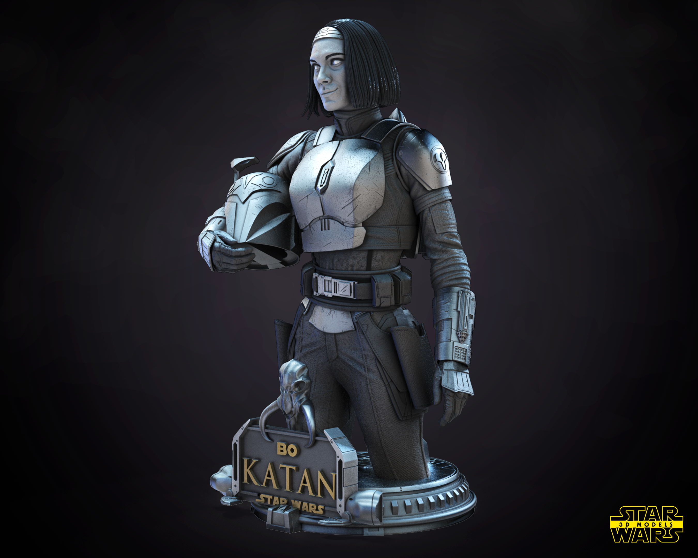 Bo Katan Bust (Fan Art) Star Wars - 1:4 or 1:8 Scale (300mm or 150mm) - 3D Printed