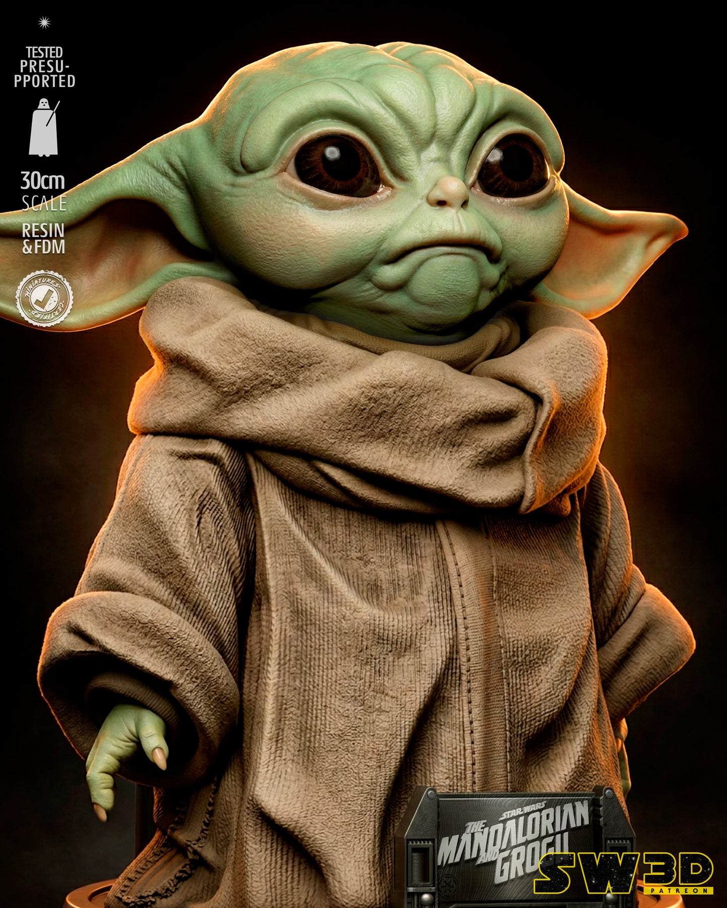 Grogu Bust (Star Wars) - 1:8 or 1:4 Scale  3D printed model kit (Fan Art)