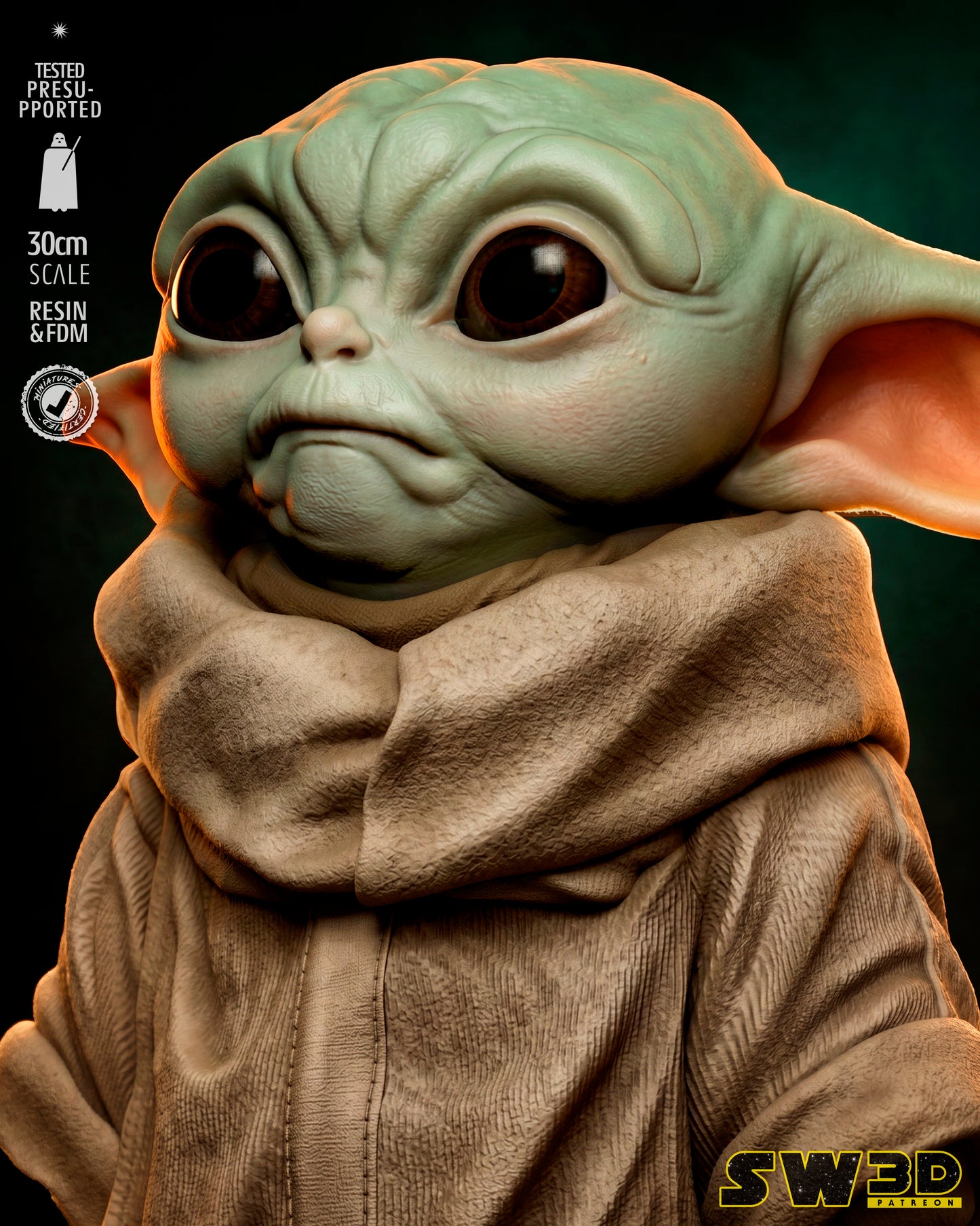 Grogu Bust (Star Wars) - 1:8 or 1:4 Scale  3D printed model kit (Fan Art)