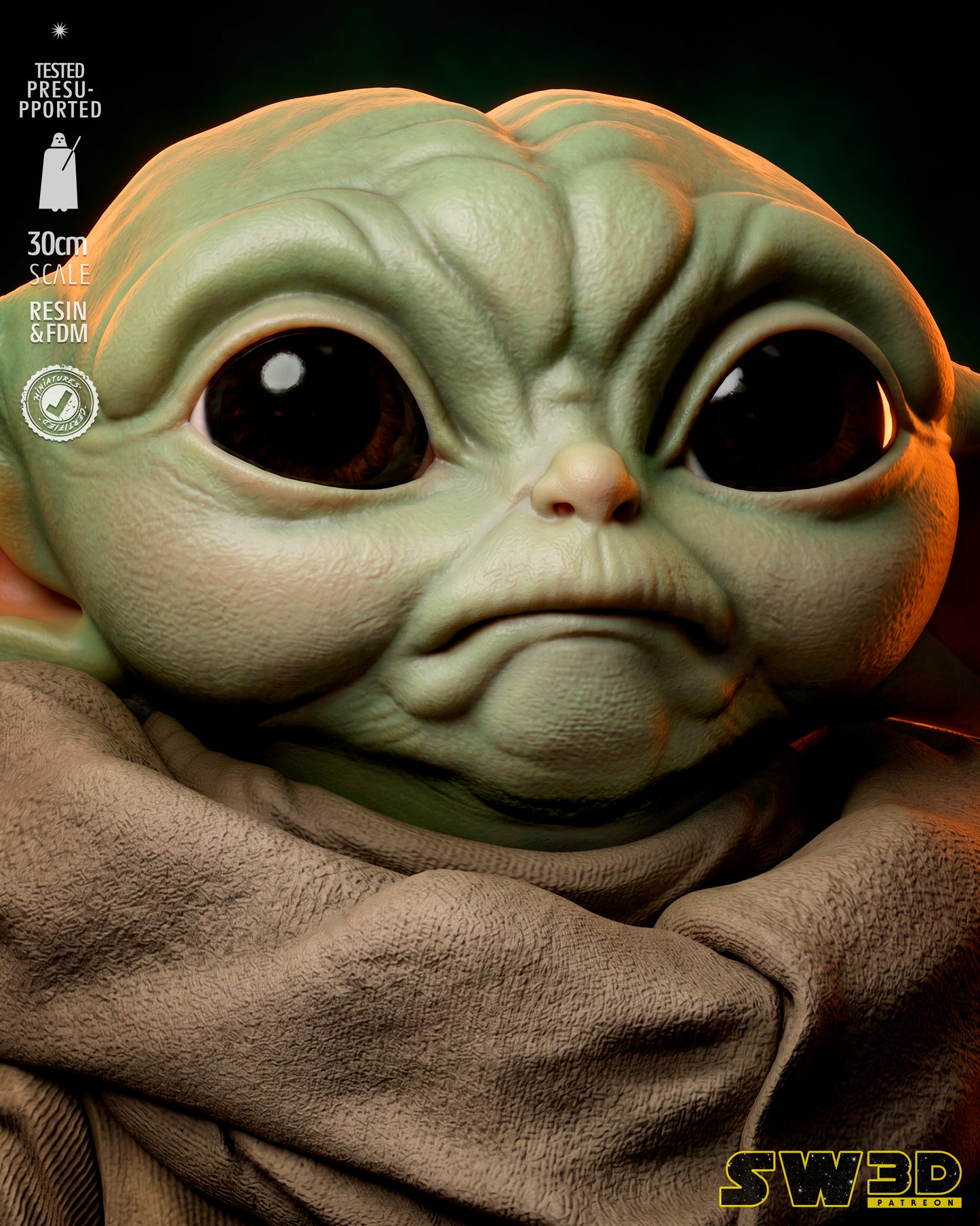 Grogu Bust (Star Wars) - 1:8 or 1:4 Scale  3D printed model kit (Fan Art)
