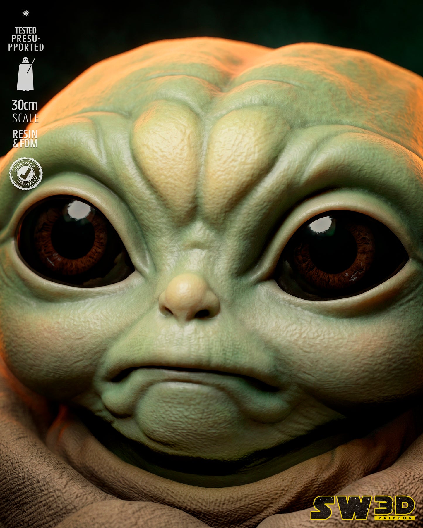 Grogu Bust (Star Wars) - 1:8 or 1:4 Scale  3D printed model kit (Fan Art)
