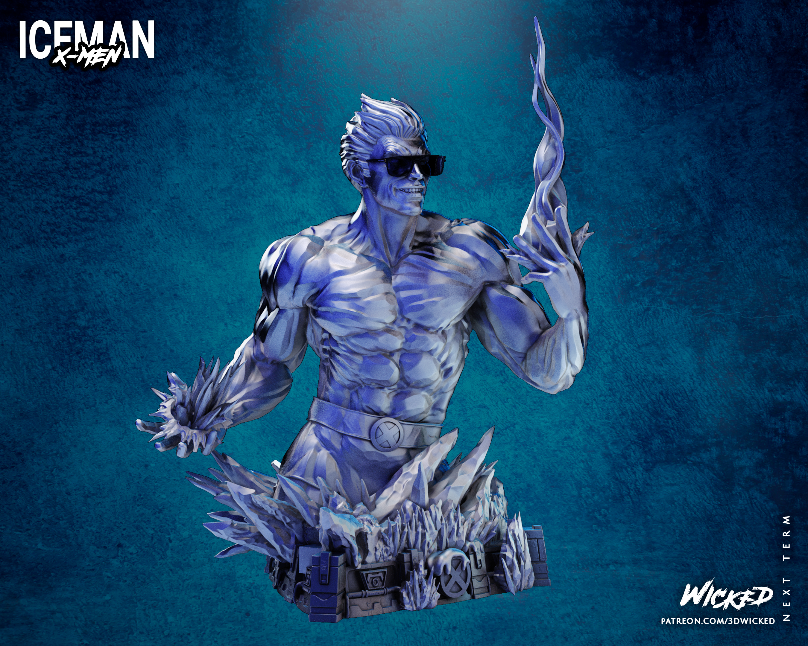 IceMan Bust (Marvel) - 3D printed kit - 4th Scale (370mm) or 8th Scale (185mm) Fan Art