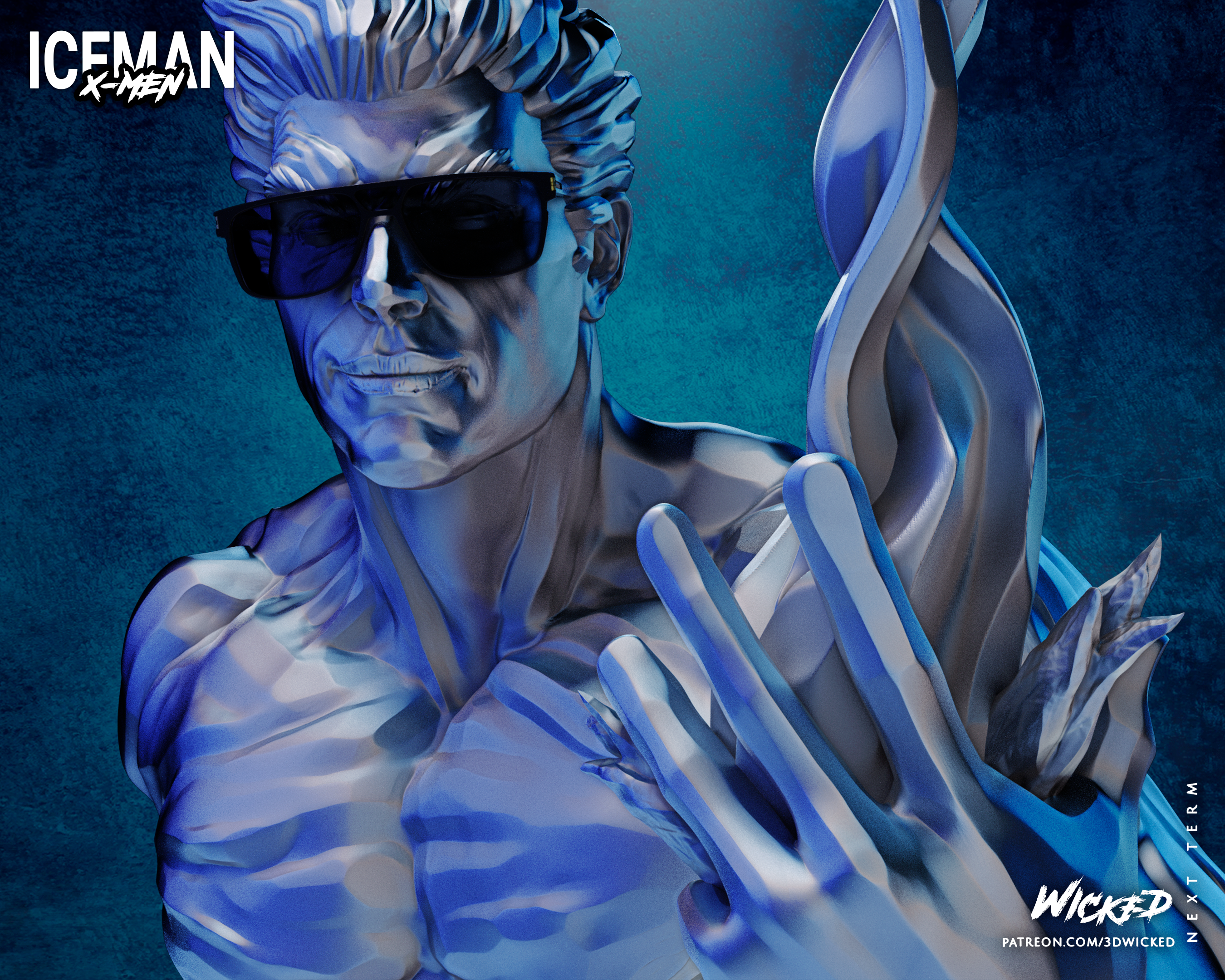 IceMan Bust (Marvel) - 3D printed kit - 4th Scale (370mm) or 8th Scale (185mm) Fan Art