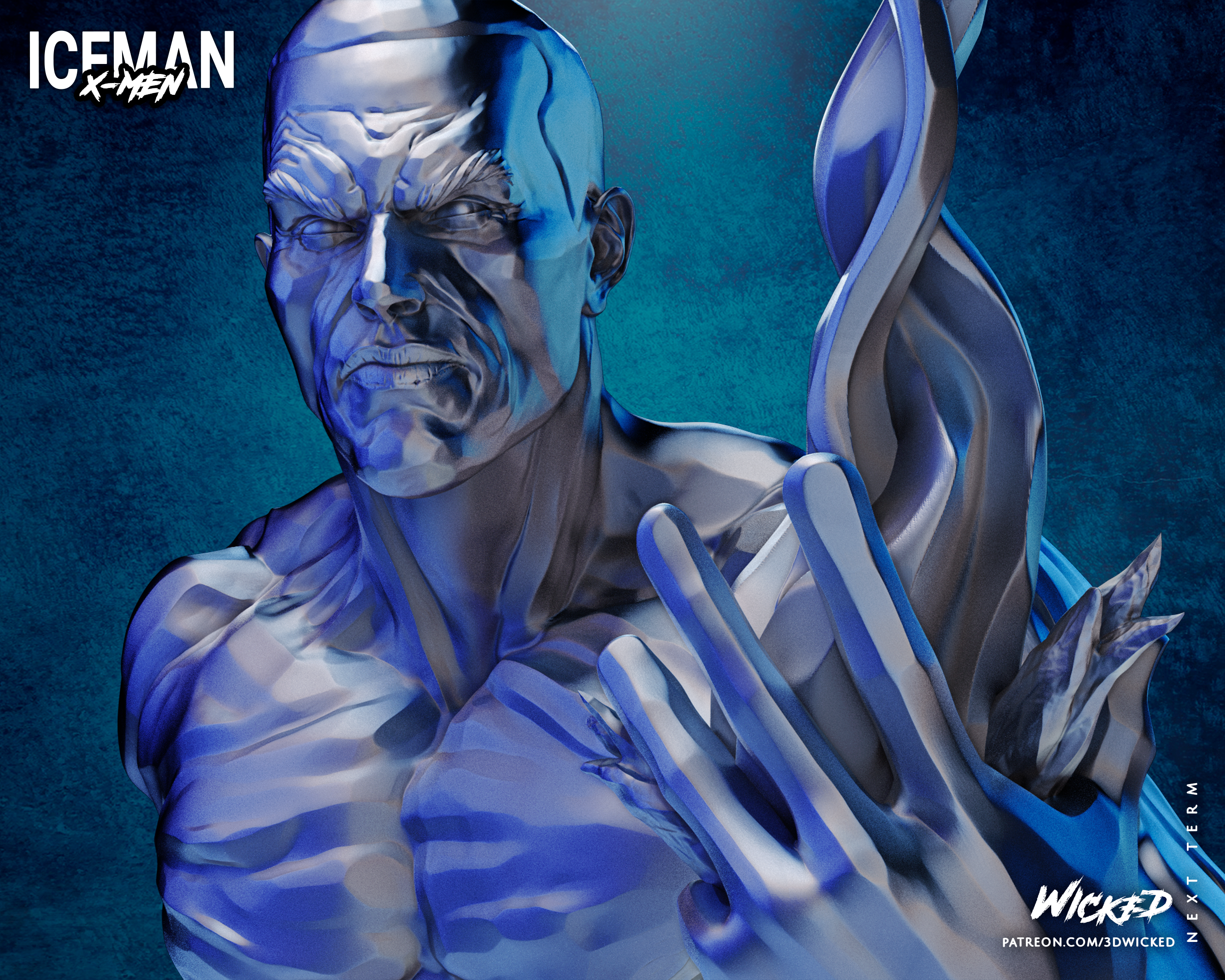 IceMan Bust (Marvel) - 3D printed kit - 4th Scale (370mm) or 8th Scale (185mm) Fan Art