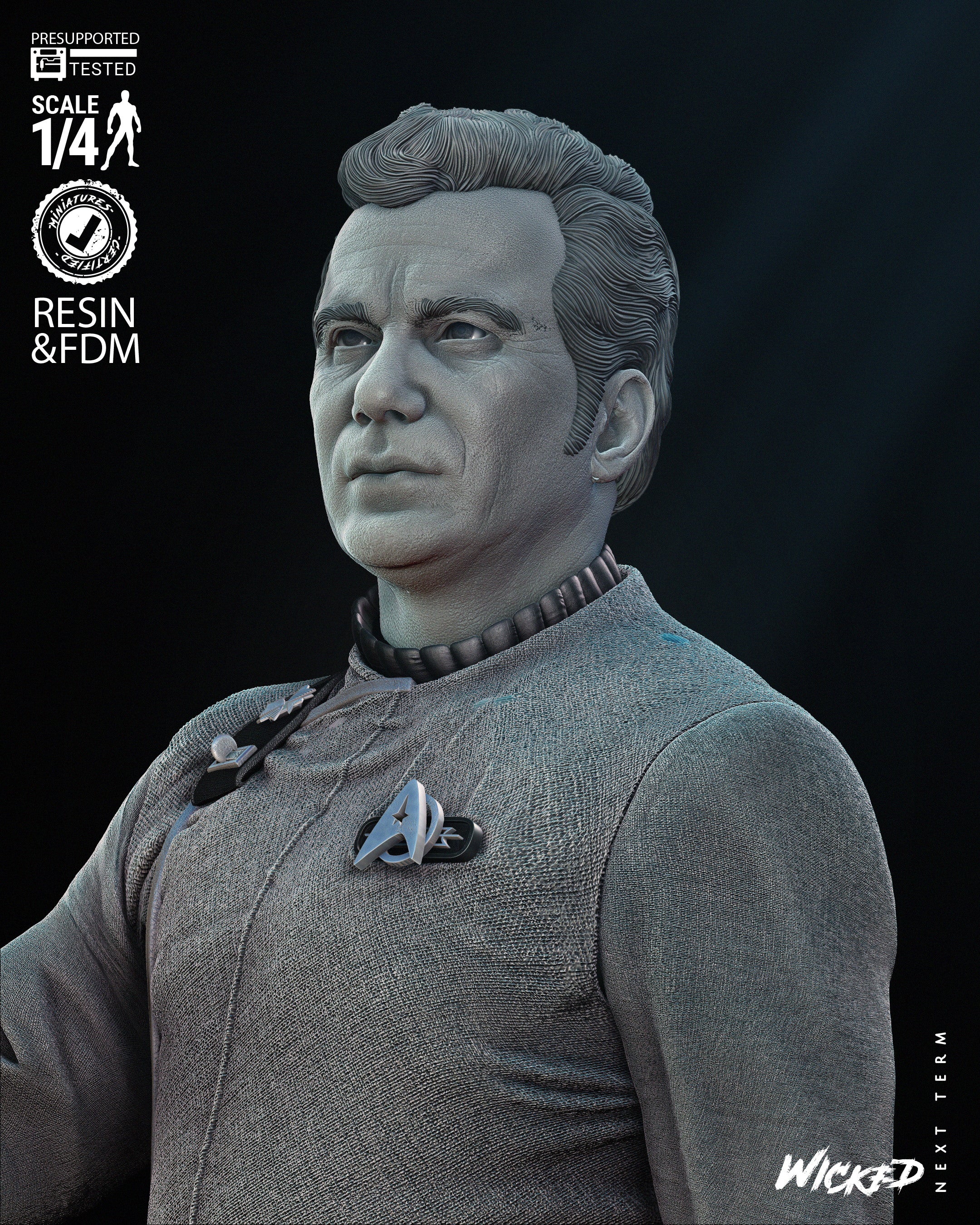 Kirk (Star Trek Wrath of Khan) Bust - 3D Print - Fan Art