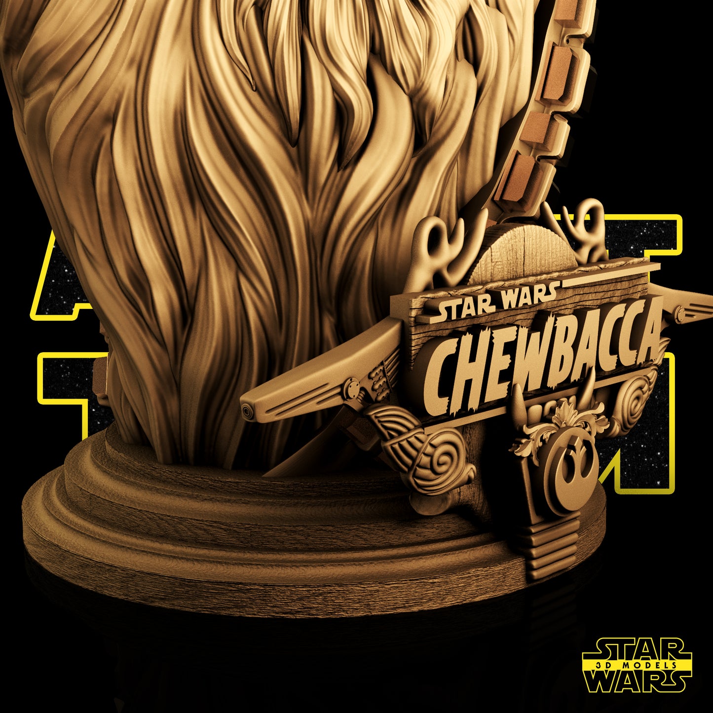 Chewbacca Bust (Fan Art) - 1:4 or 1:8 Scale (200mm or 100mm) - 3D Printed