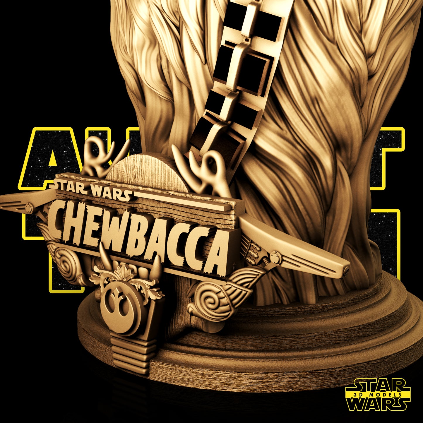 Chewbacca Bust (Fan Art) - 1:4 or 1:8 Scale (200mm or 100mm) - 3D Printed