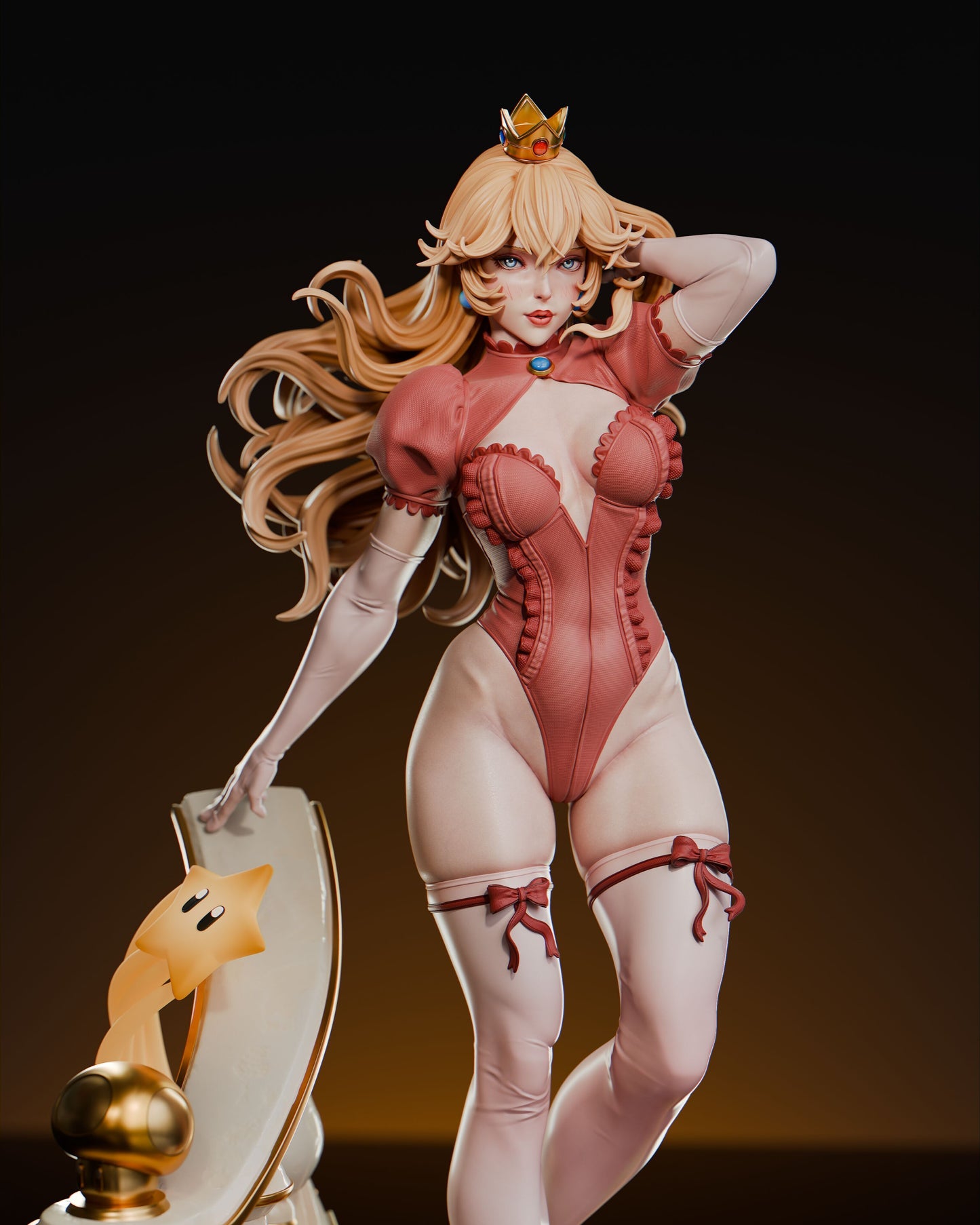 Princess Peach - 3d Printed Statue Model Kit - Mario - 6 Scale