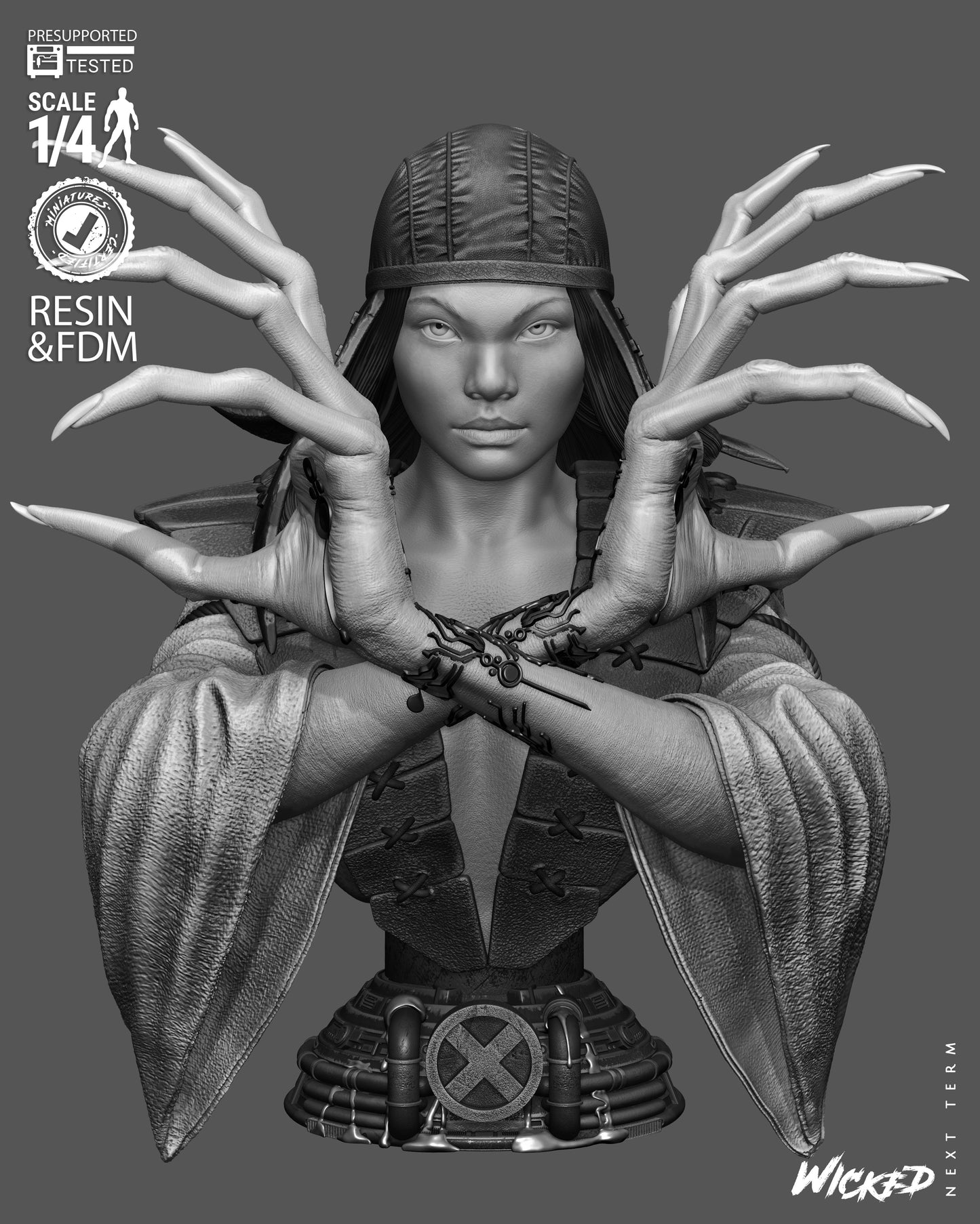 Lady Deathstrike - 3D Printed Bust - 4 / 8 Scale