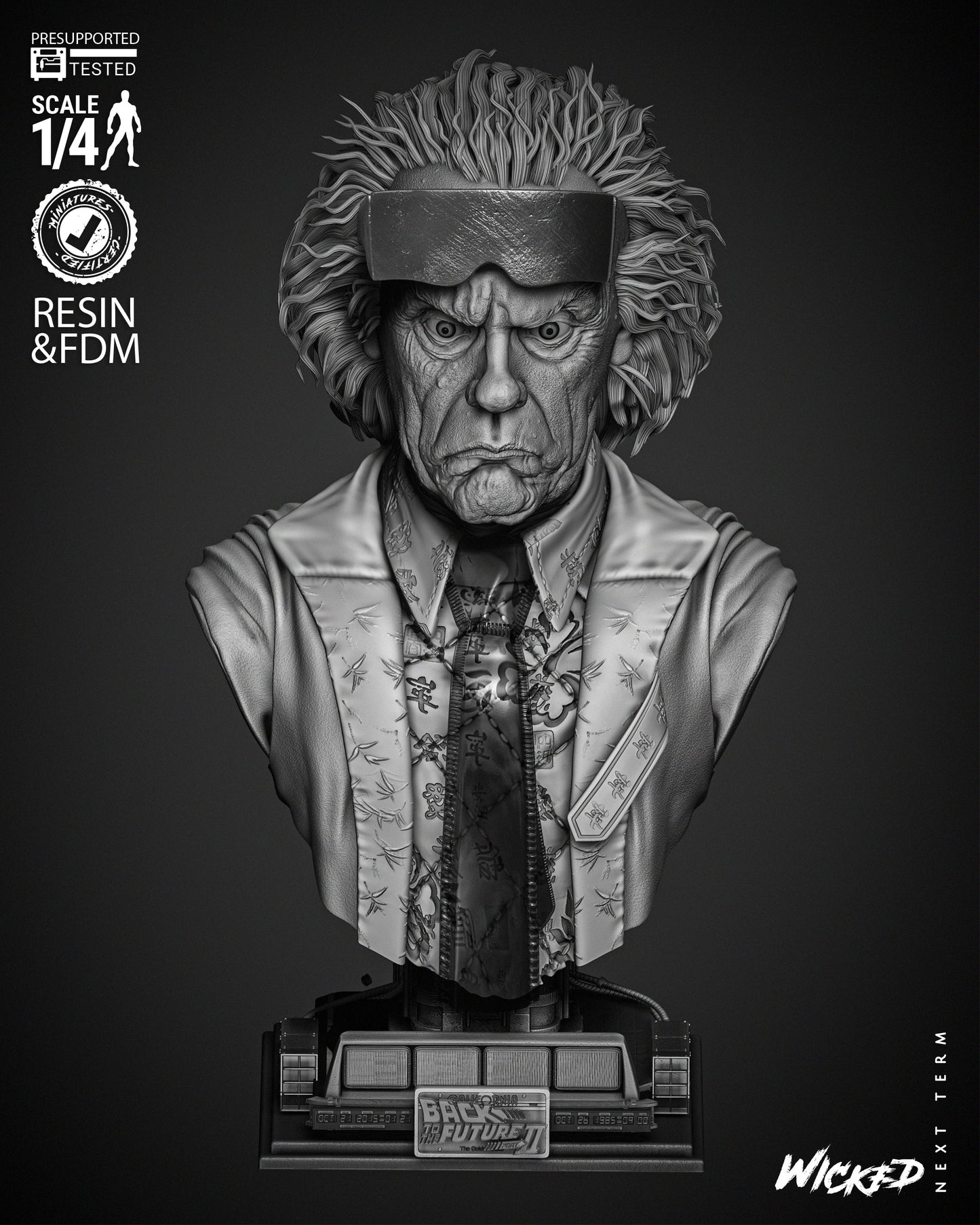 Dr Emmett Brown Doc Brown - Back to the Future - 3D Printed Bust Model Kit