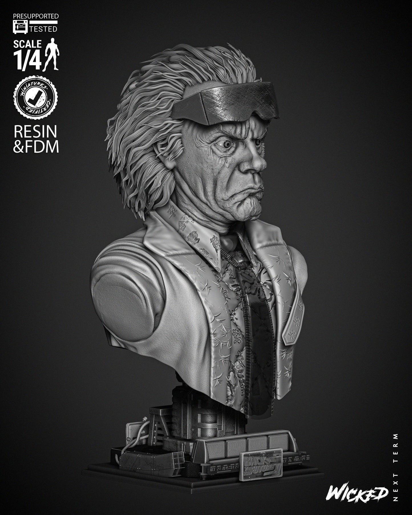 Dr Emmett Brown Doc Brown - Back to the Future - 3D Printed Bust Model Kit
