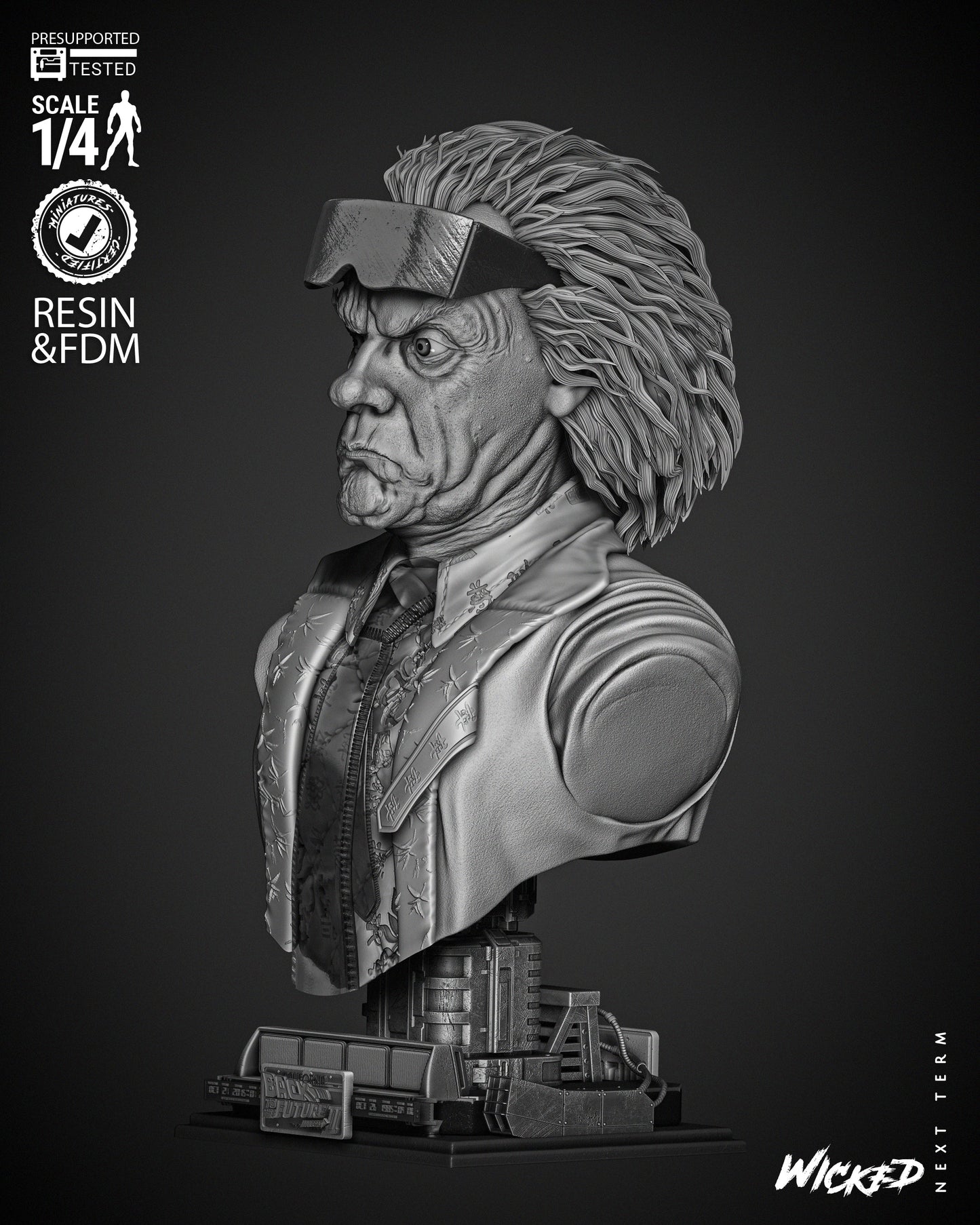 Dr Emmett Brown Doc Brown - Back to the Future - 3D Printed Bust Model Kit