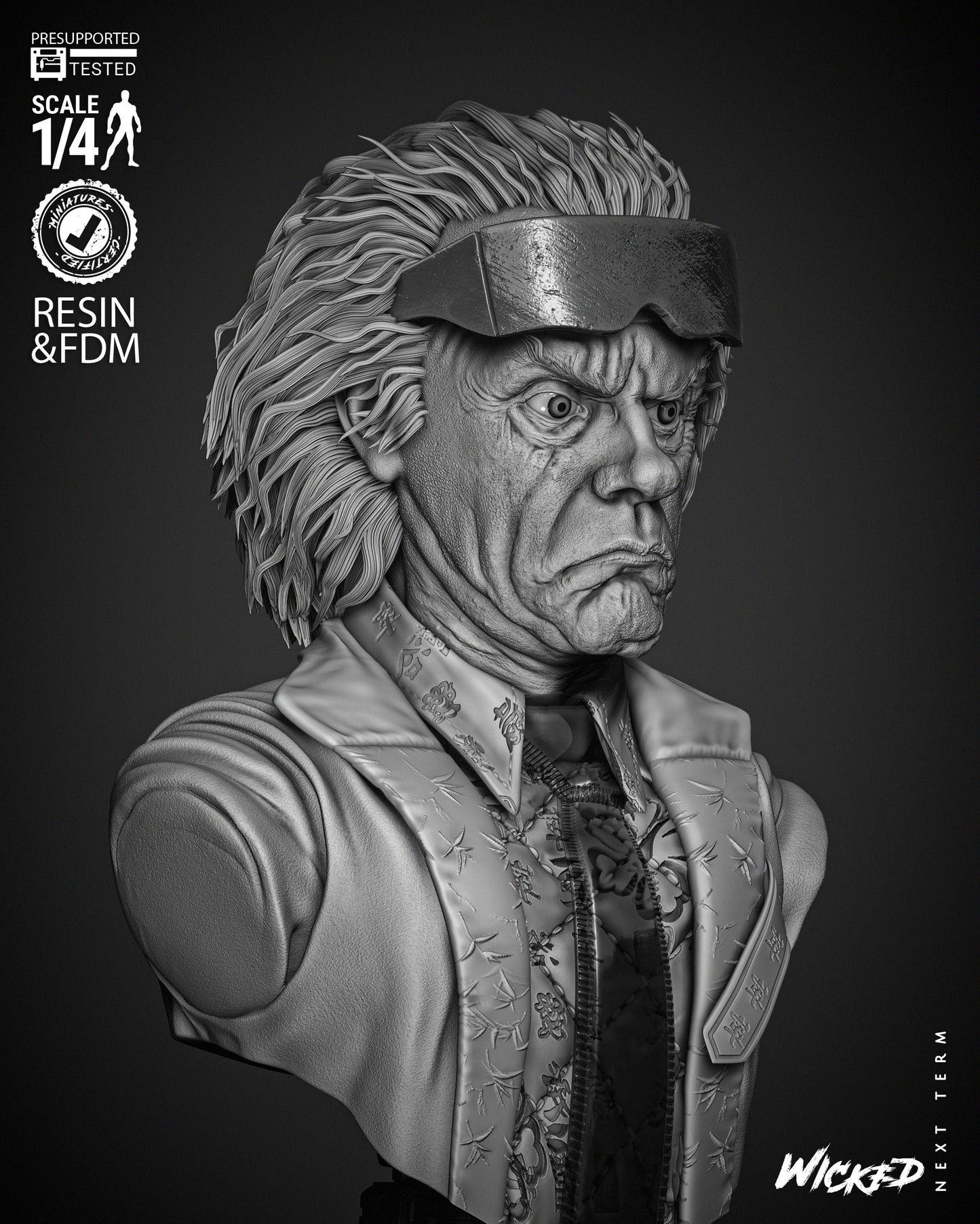 Dr Emmett Brown Doc Brown - Back to the Future - 3D Printed Bust Model Kit