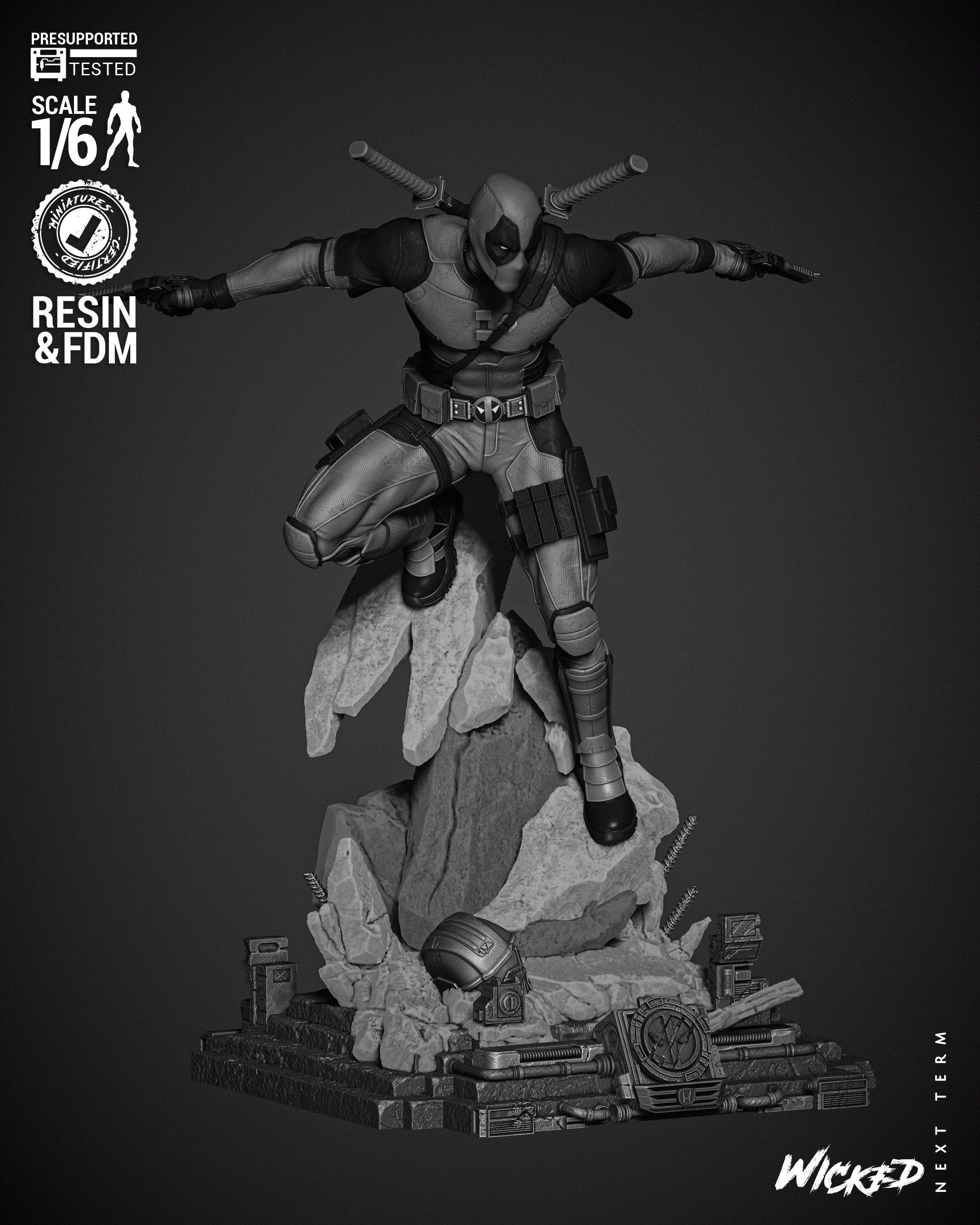 Deadpool (Statue) - Fan Art - 3D Print Kit (Wick3d)