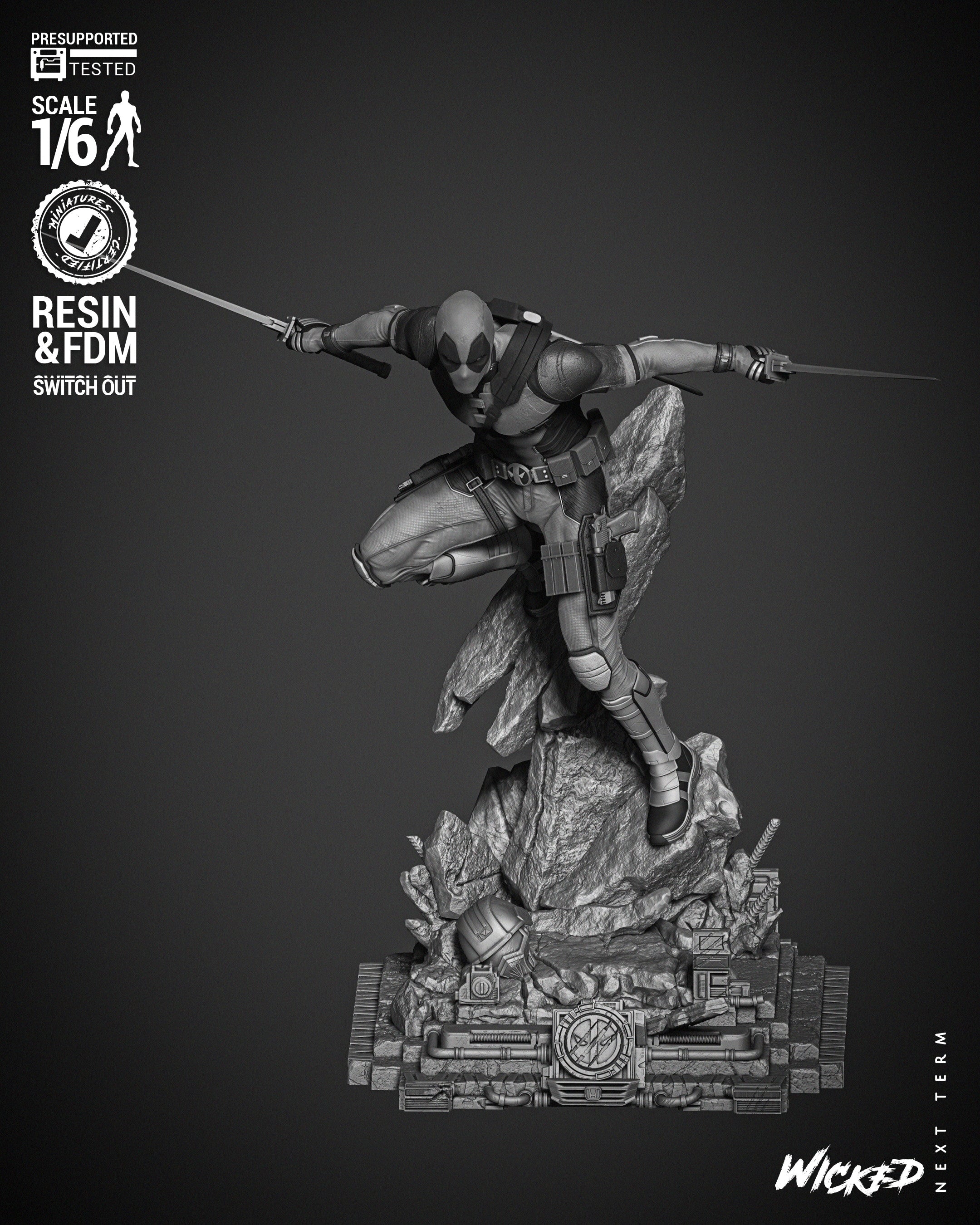 Deadpool (Statue) - Fan Art - 3D Print Kit (Wick3d)