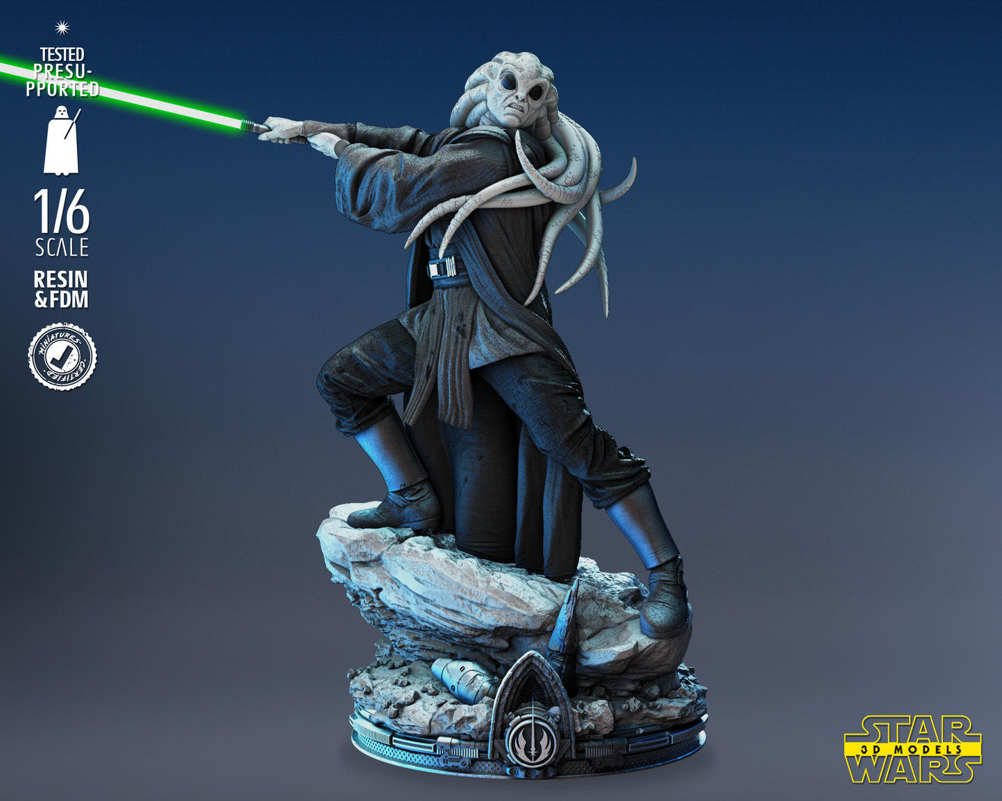 Kit Fisto Sculpture (Fan Art) Star Wars - 1:6 or 1:12 Scale (350mm or 175mm) - 3D Printed