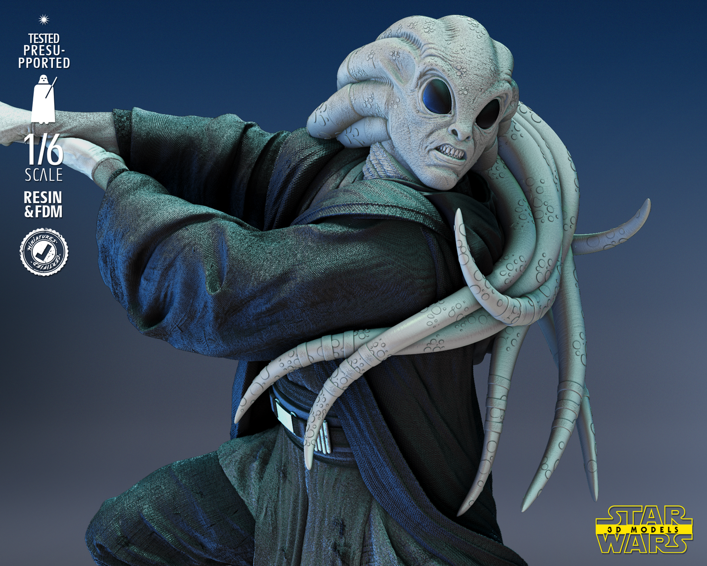 Kit Fisto Sculpture (Fan Art) Star Wars - 1:6 or 1:12 Scale (350mm or 175mm) - 3D Printed