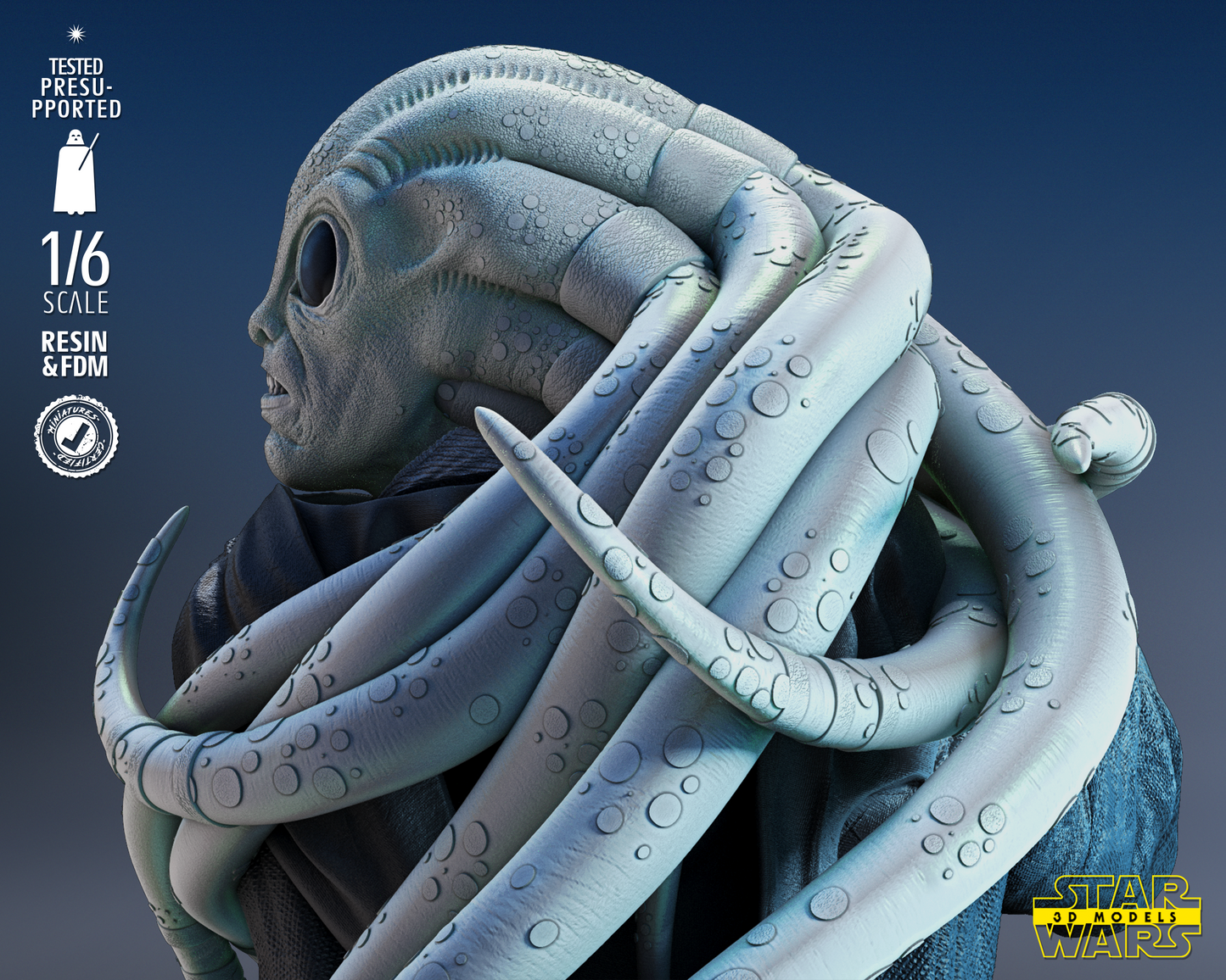 Kit Fisto Sculpture (Fan Art) Star Wars - 1:6 or 1:12 Scale (350mm or 175mm) - 3D Printed