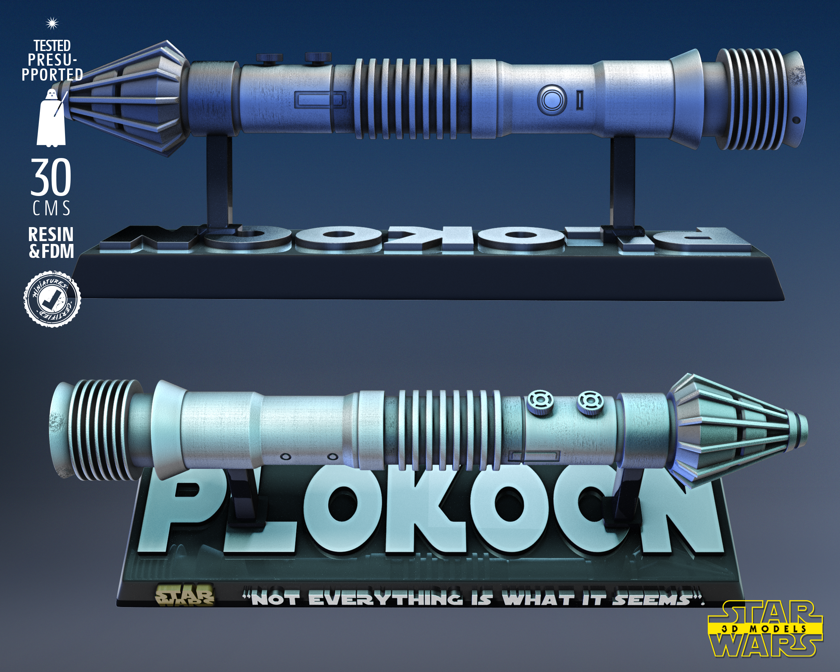 Pio Koon Saber (Star Wars) Fan Art - 1:1 or 1:2 Scale (300mm or 150mm Long) - 3D Printed