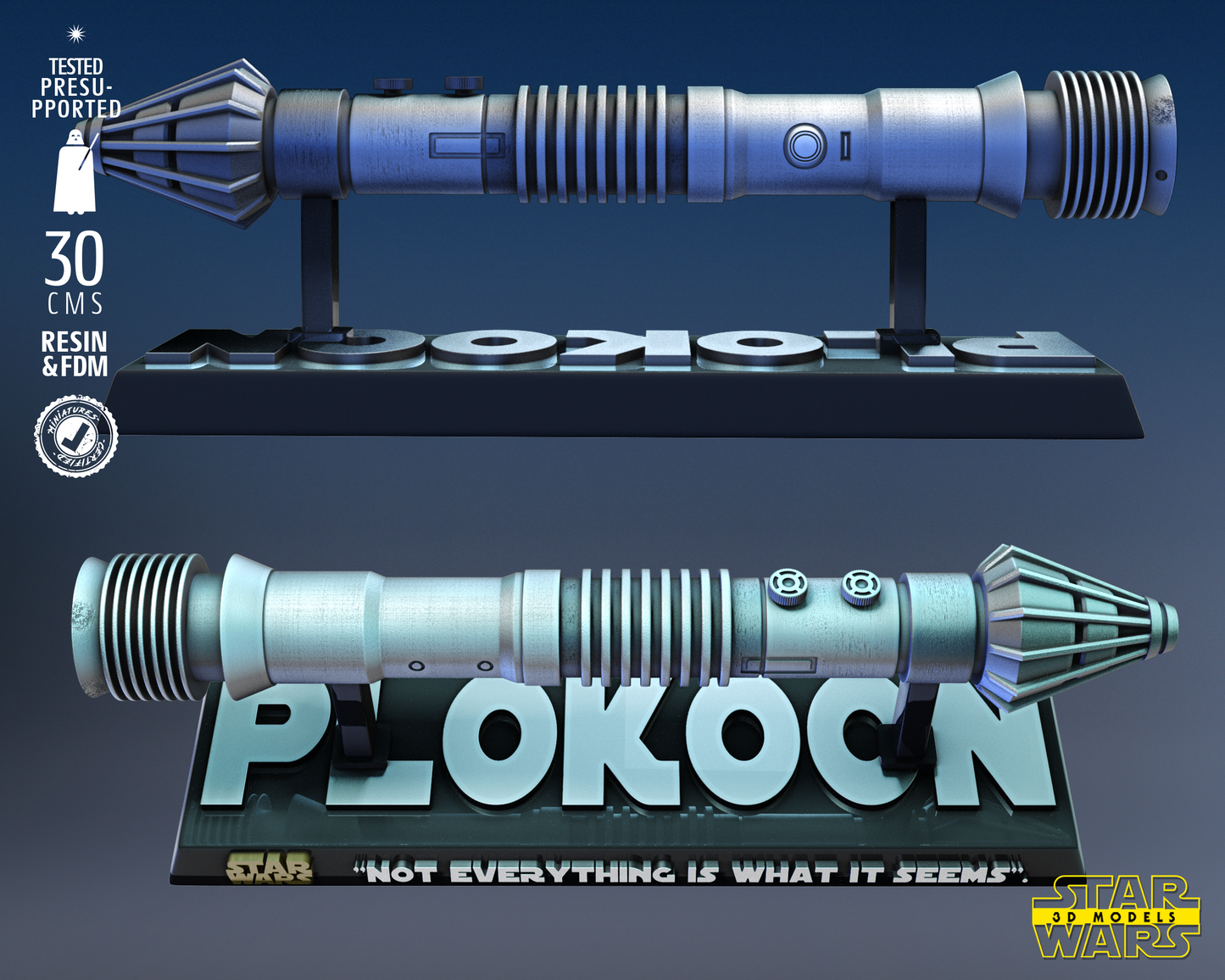 Pio Koon Saber (Star Wars) Fan Art - 1:1 or 1:2 Scale (300mm or 150mm Long) - 3D Printed