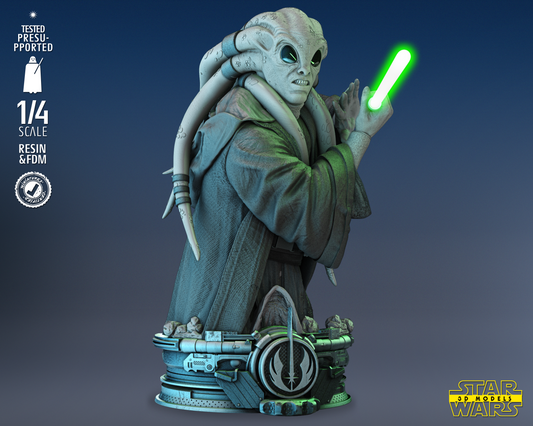 Kit Fisto Bust (Fan Art) Star Wars - 1:4 or 1:8 Scale (300mm or 150mm) - 3D Printed