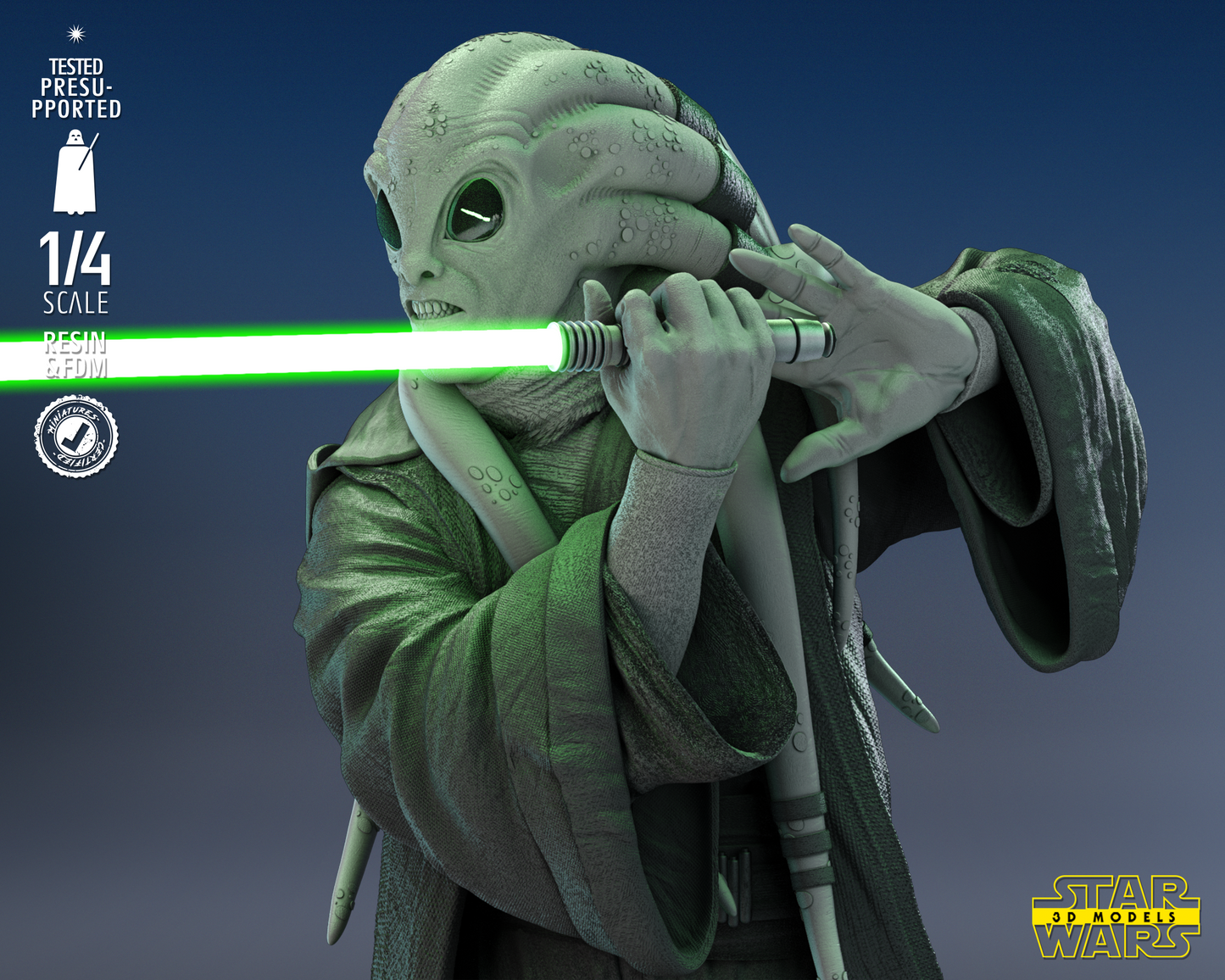 Kit Fisto Bust (Fan Art) Star Wars - 1:4 or 1:8 Scale (300mm or 150mm) - 3D Printed