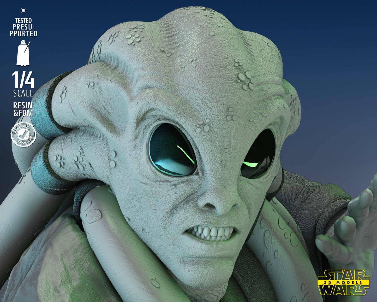 Kit Fisto Bust (Fan Art) Star Wars - 1:4 or 1:8 Scale (300mm or 150mm) - 3D Printed