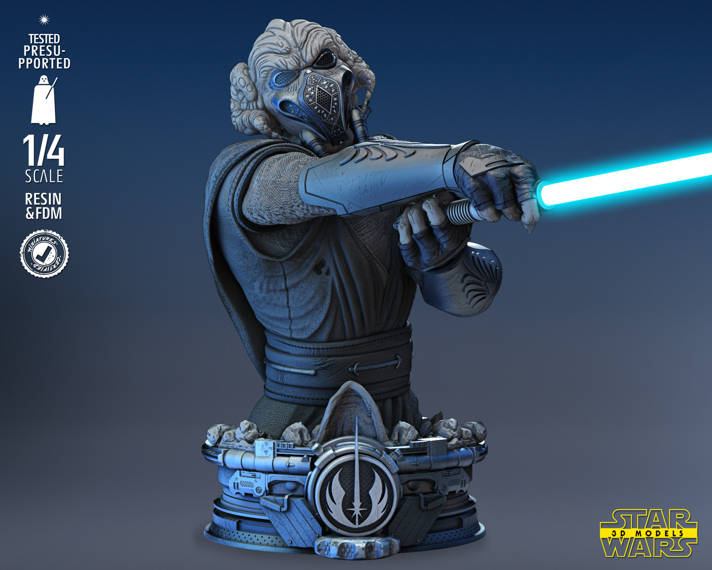 Plo Koon Bust (Fan Art) Star Wars - 4 or 8 Scale (300mm or 150mm) - 3D Printed