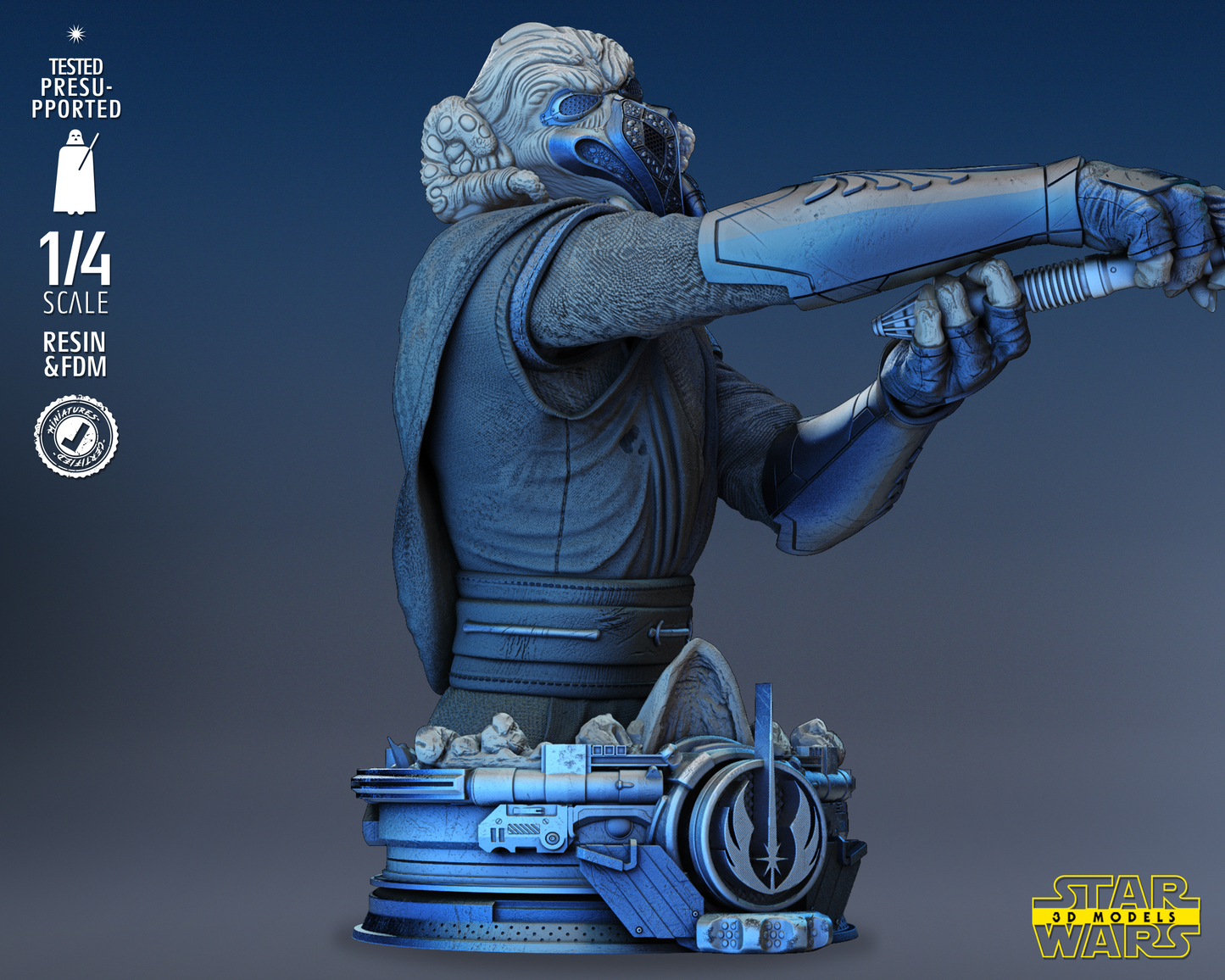 Plo Koon Bust (Fan Art) Star Wars - 4 or 8 Scale (300mm or 150mm) - 3D Printed