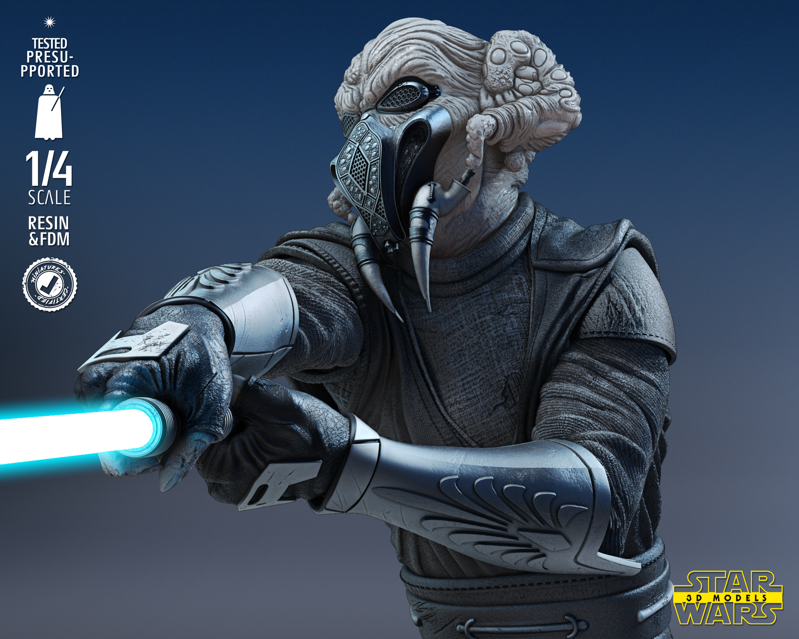 Plo Koon Bust (Fan Art) Star Wars - 4 or 8 Scale (300mm or 150mm) - 3D Printed