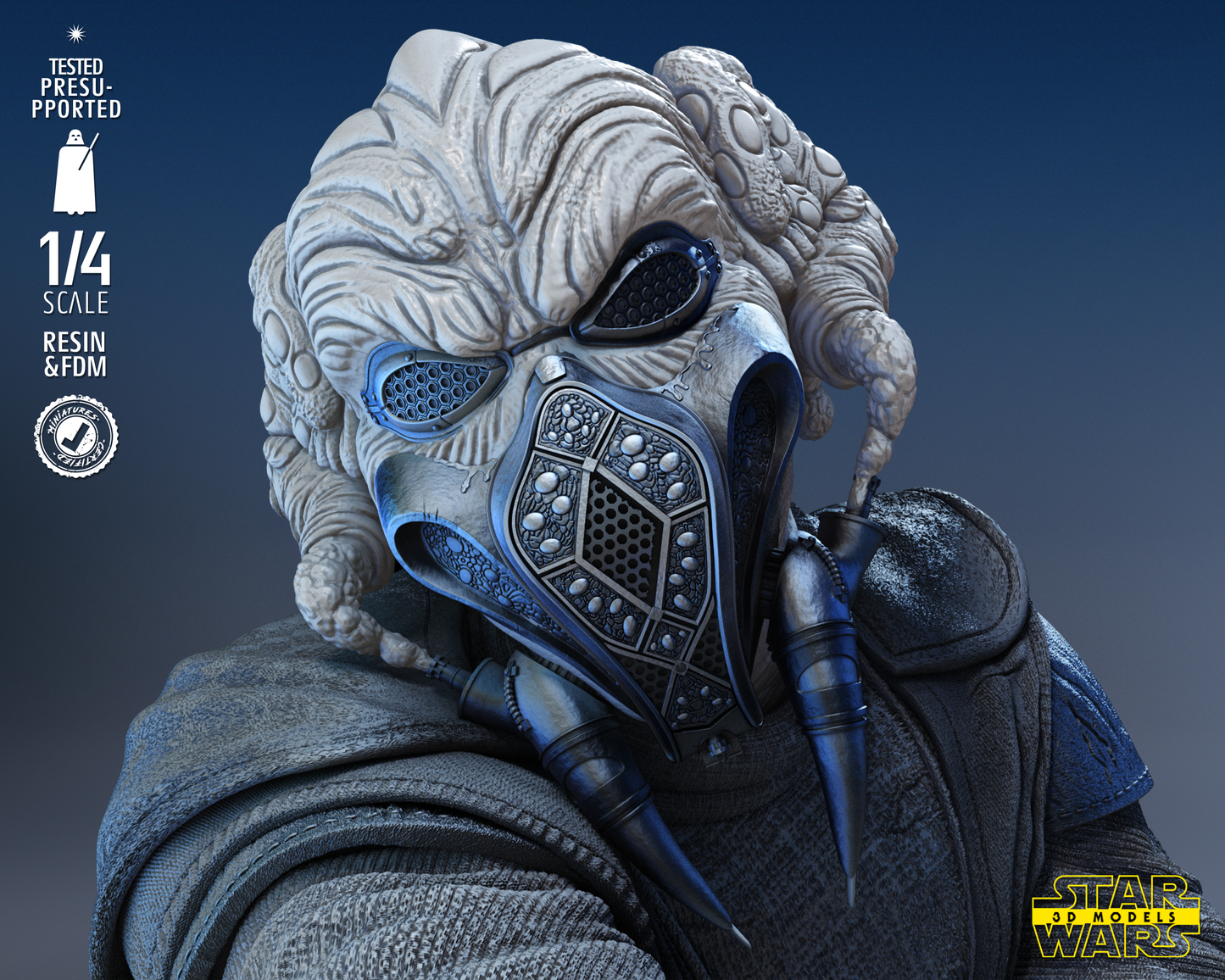 Plo Koon Bust (Fan Art) Star Wars - 4 or 8 Scale (300mm or 150mm) - 3D Printed